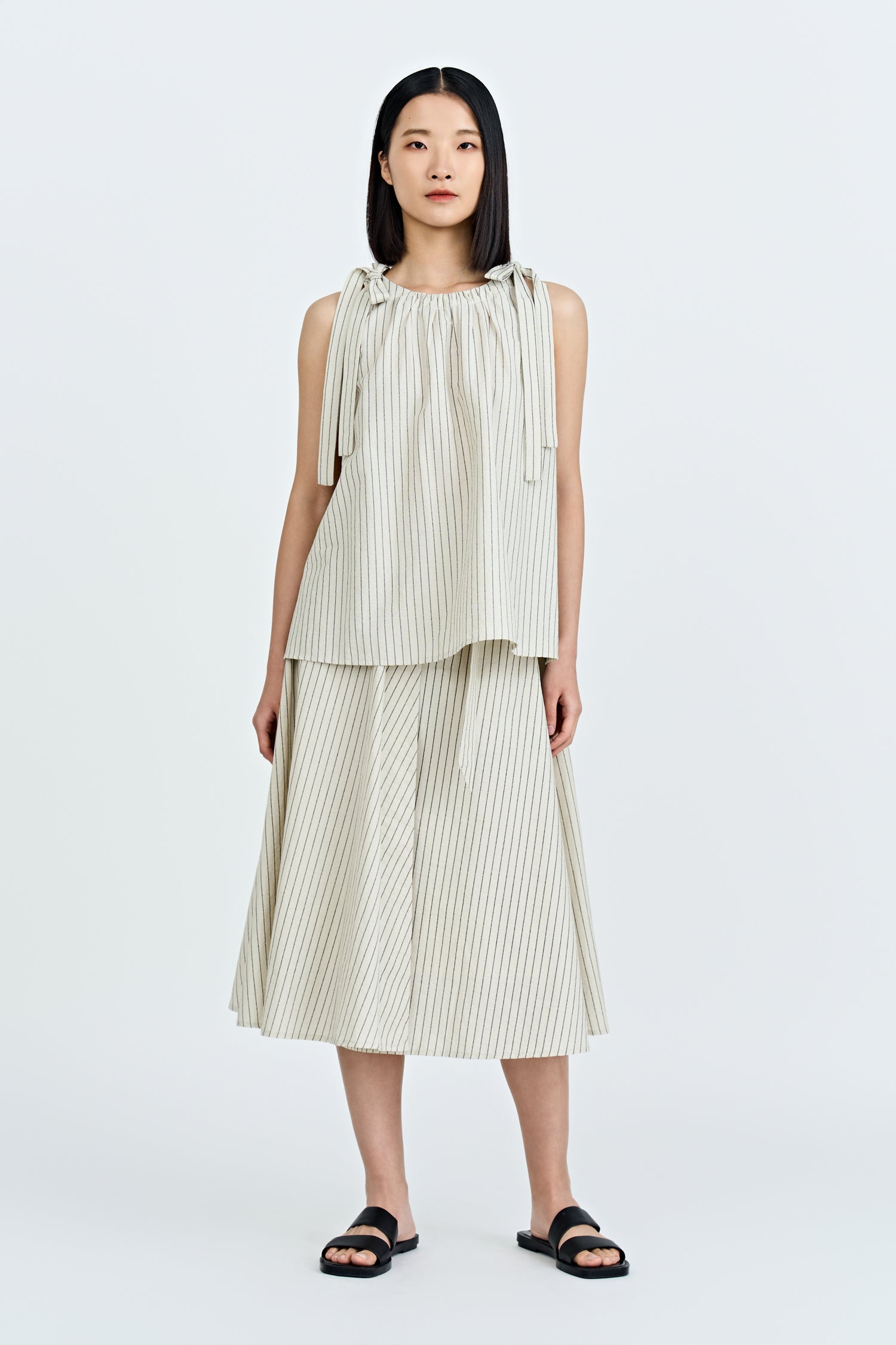 Stripes Bow Tie Top - Ecru