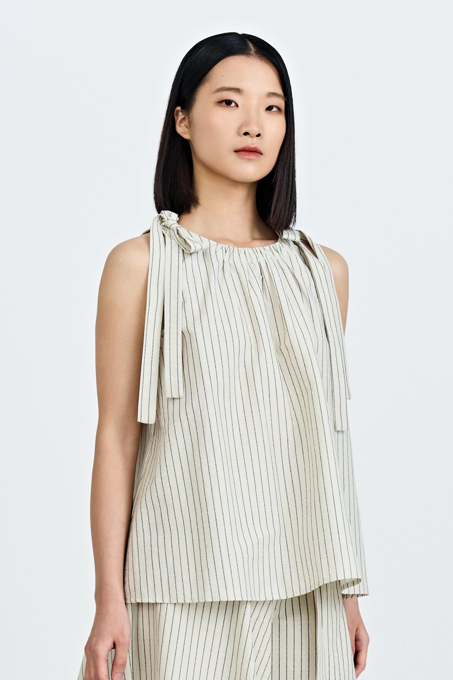 Stripes Bow Tie Top - Ecru