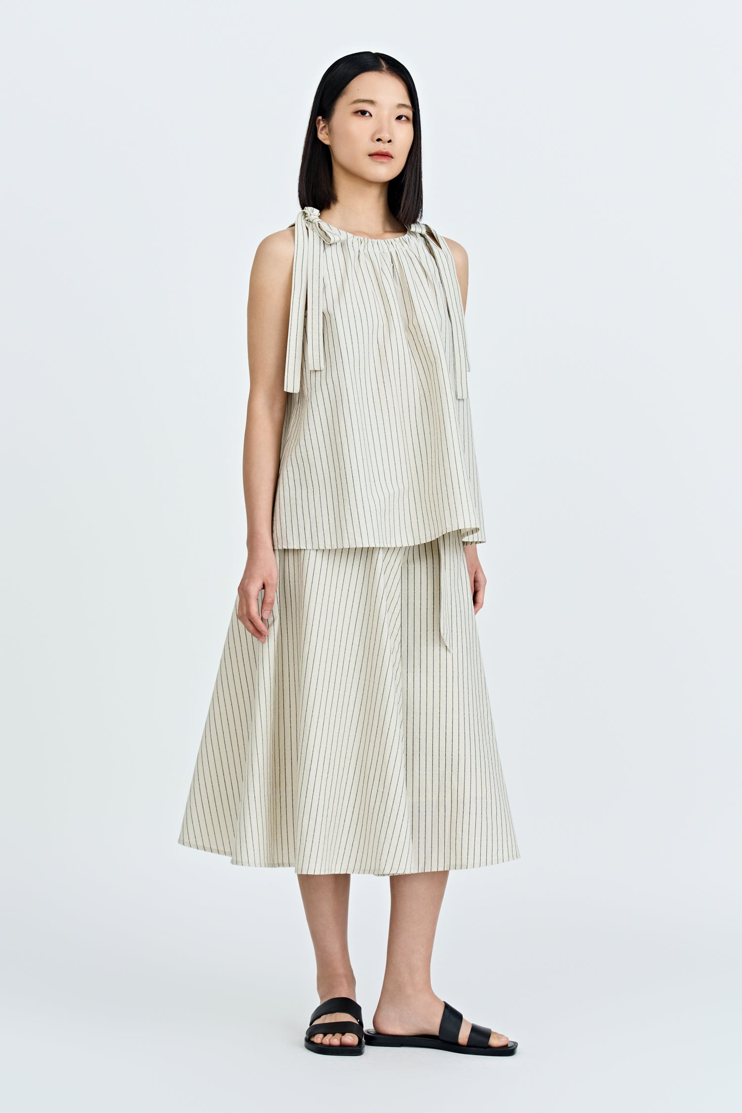 Stripes Bow Tie Top - Ecru