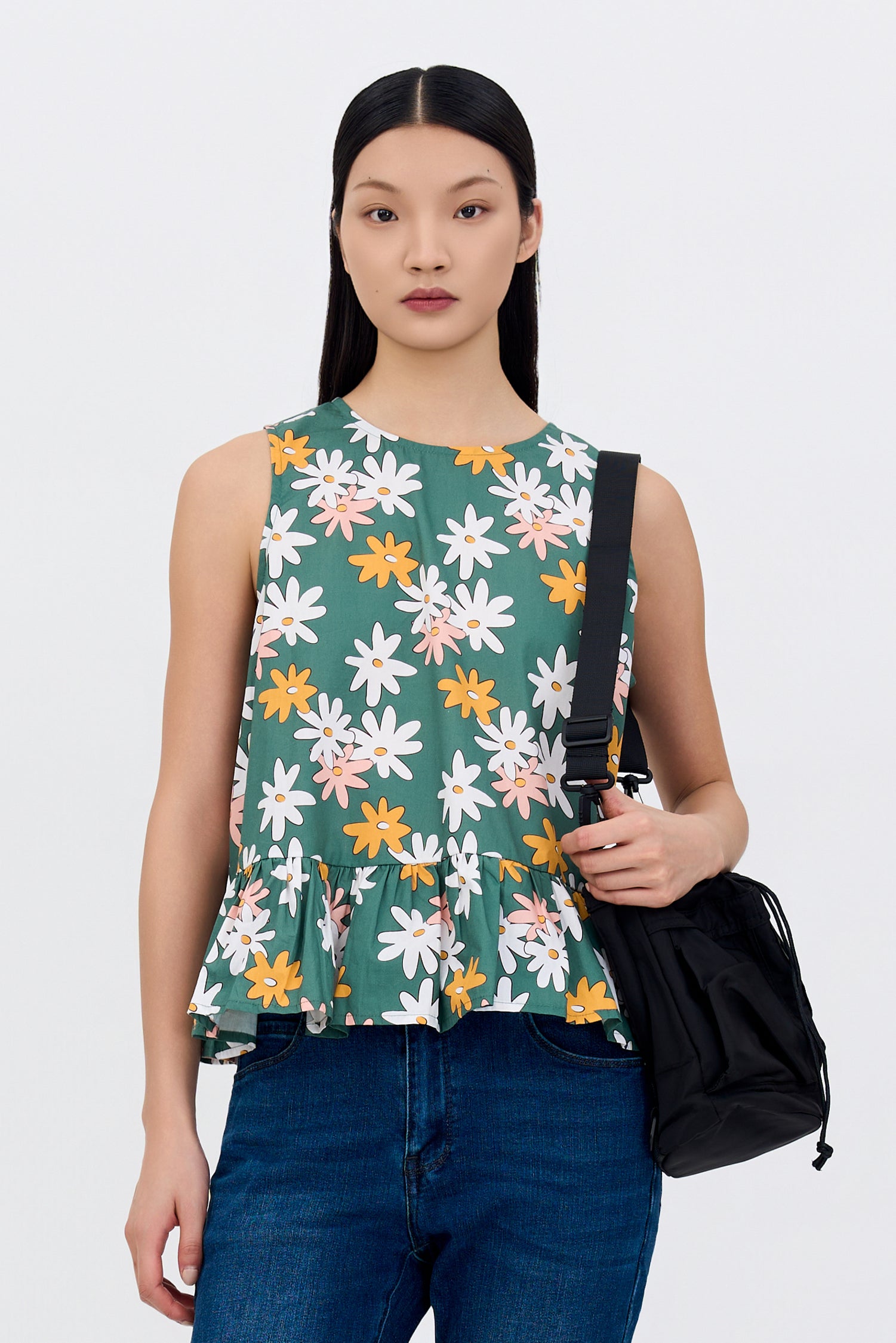 Sleeveless Floral Blouse - Floral Green