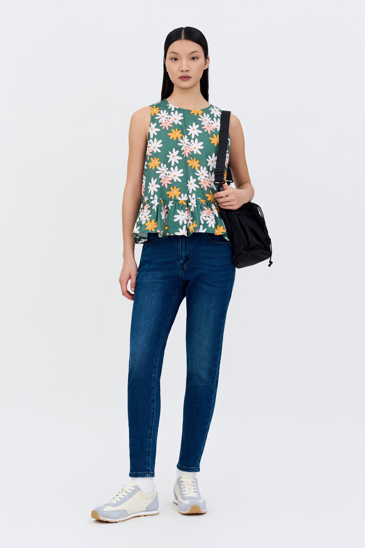 Sleeveless Floral Blouse - Floral Green