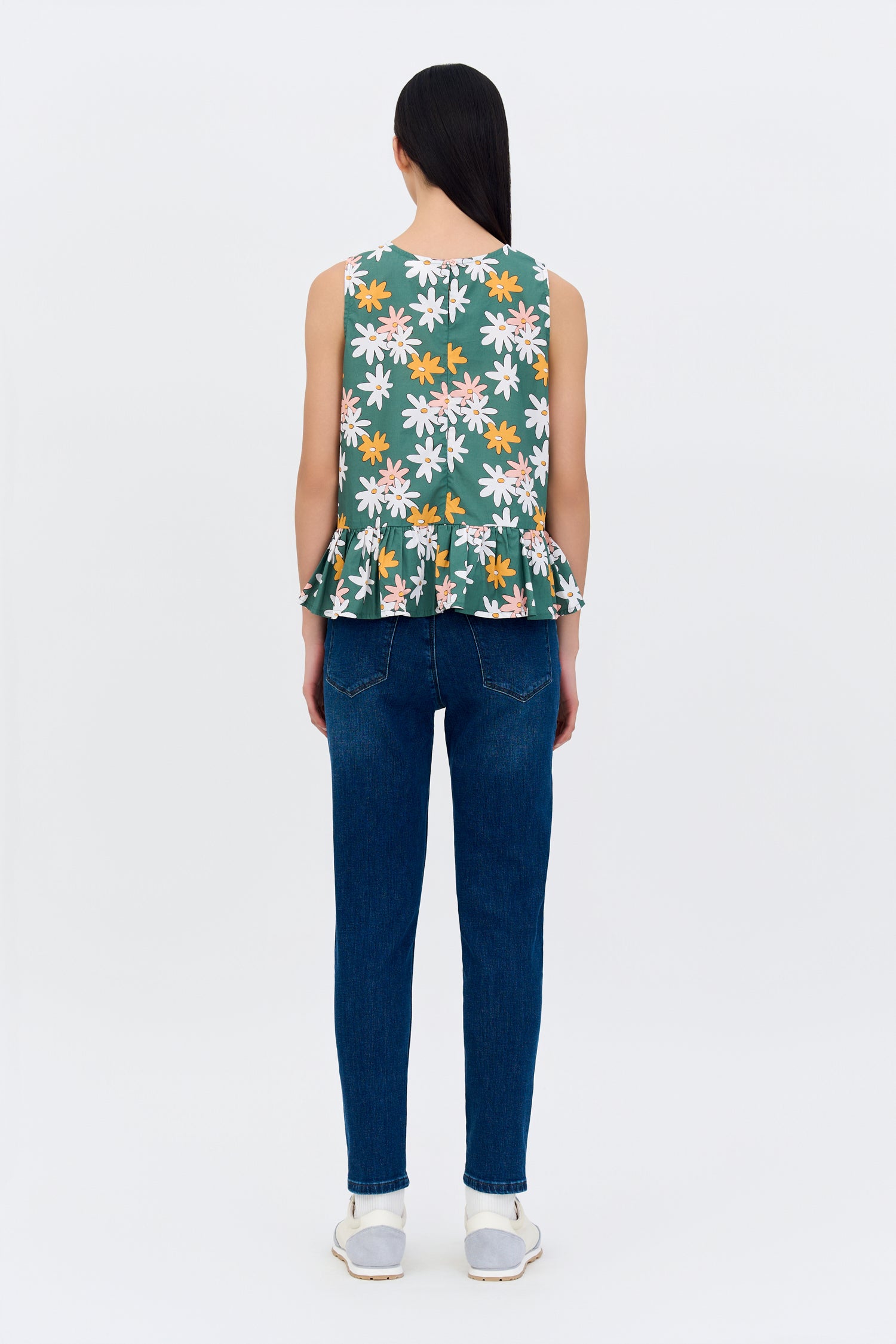 Sleeveless Floral Blouse - Floral Green