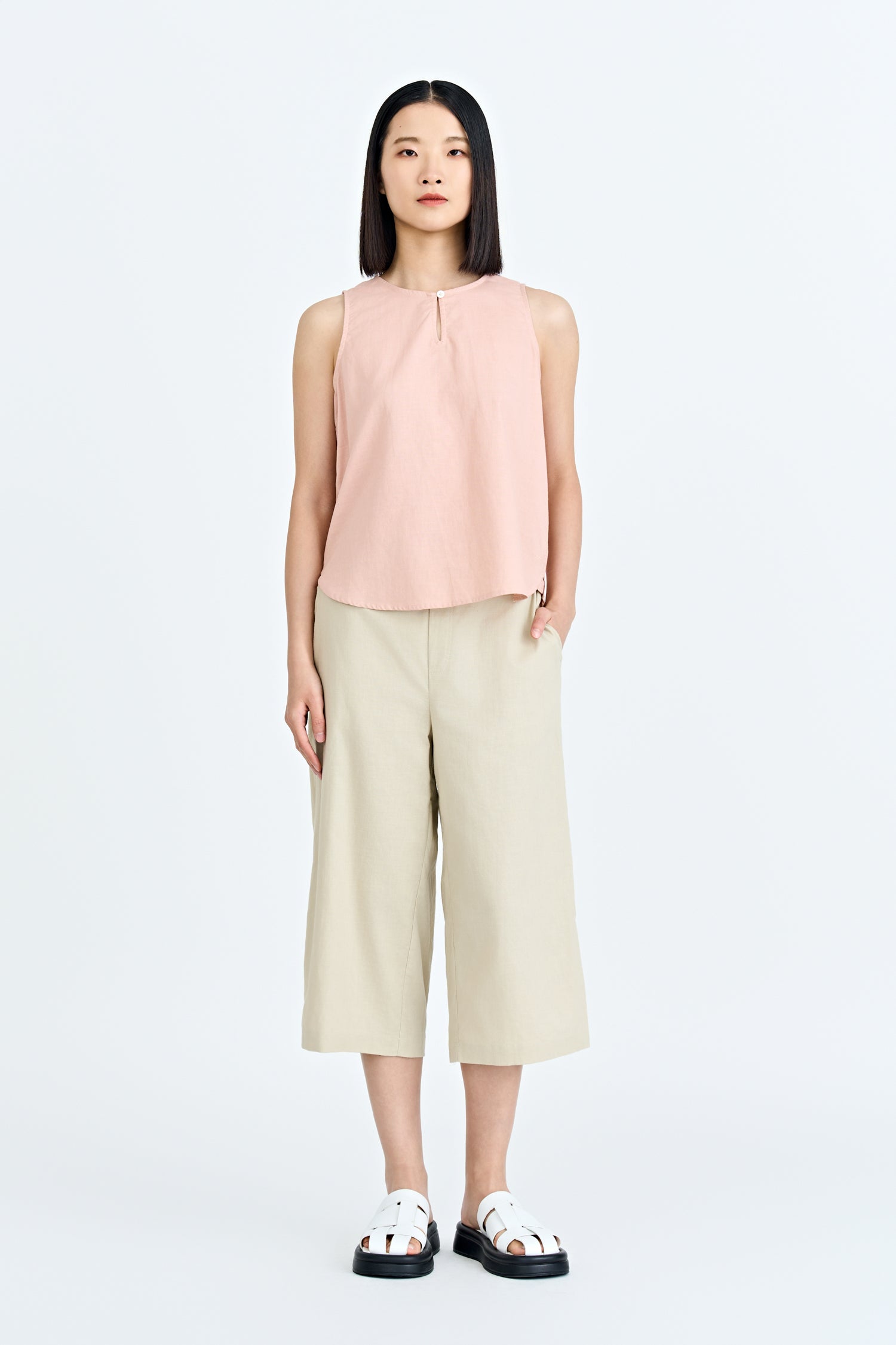 Keyhole Sleeveless Blouse - Blush