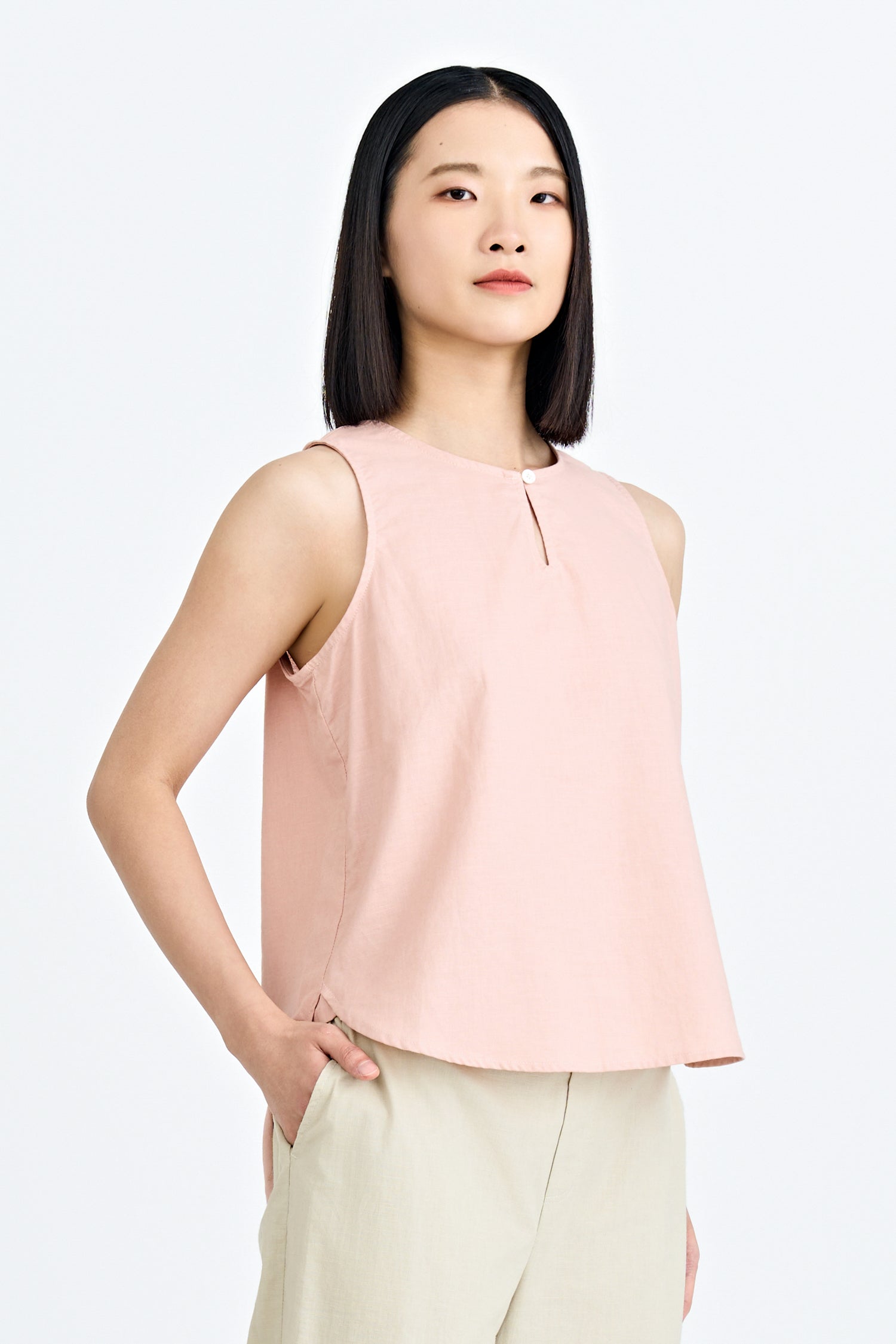 Keyhole Sleeveless Blouse - Blush