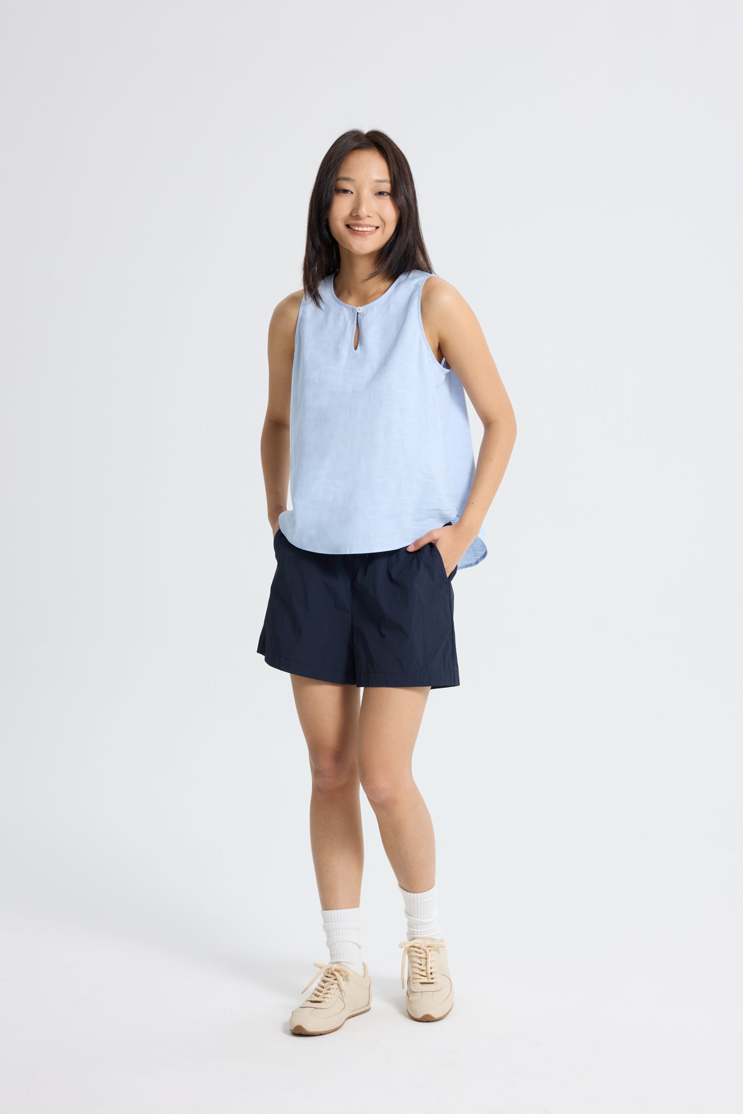 Keyhole Sleeveless Blouse - Sky Blue