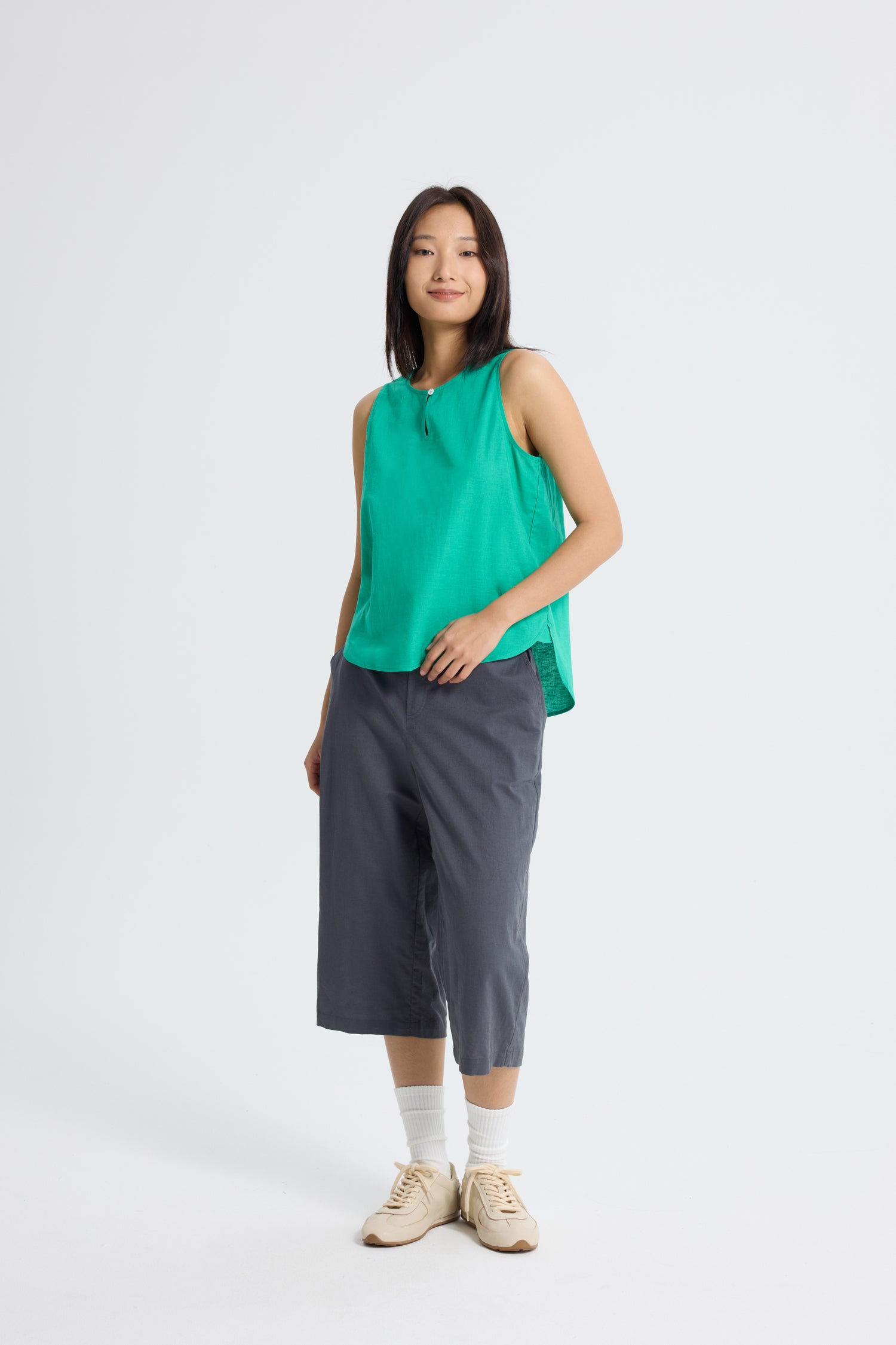 Keyhole Sleeveless Blouse - Jade