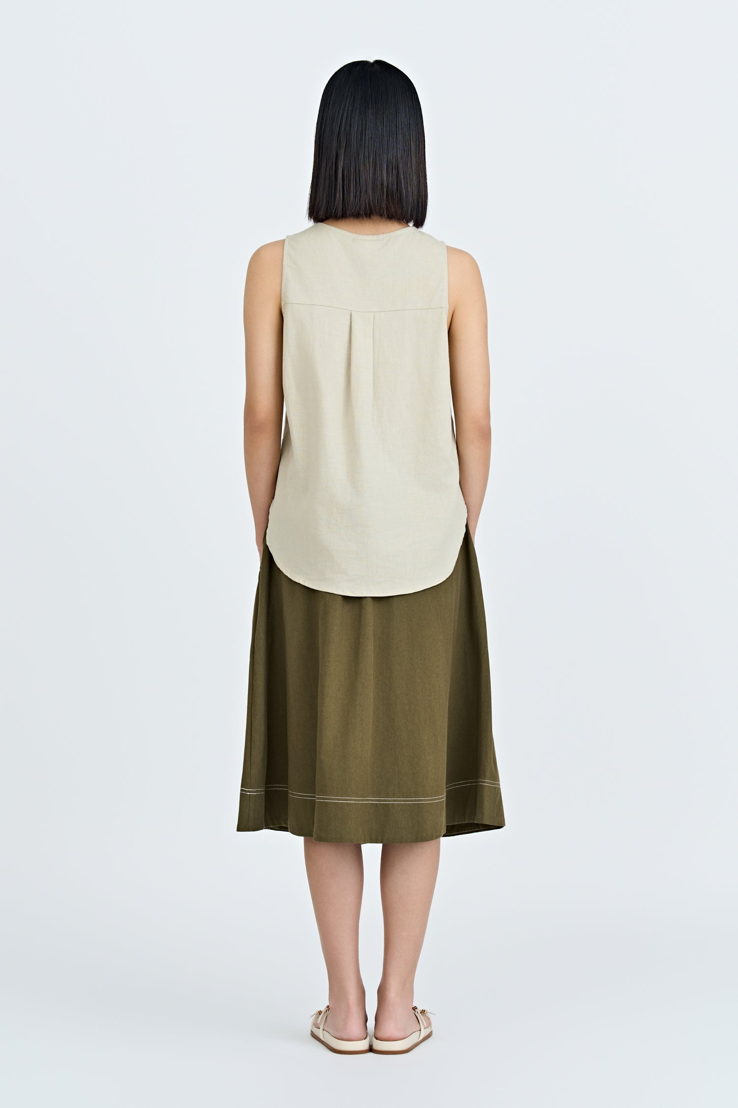 Keyhole Sleeveless Blouse - Sand