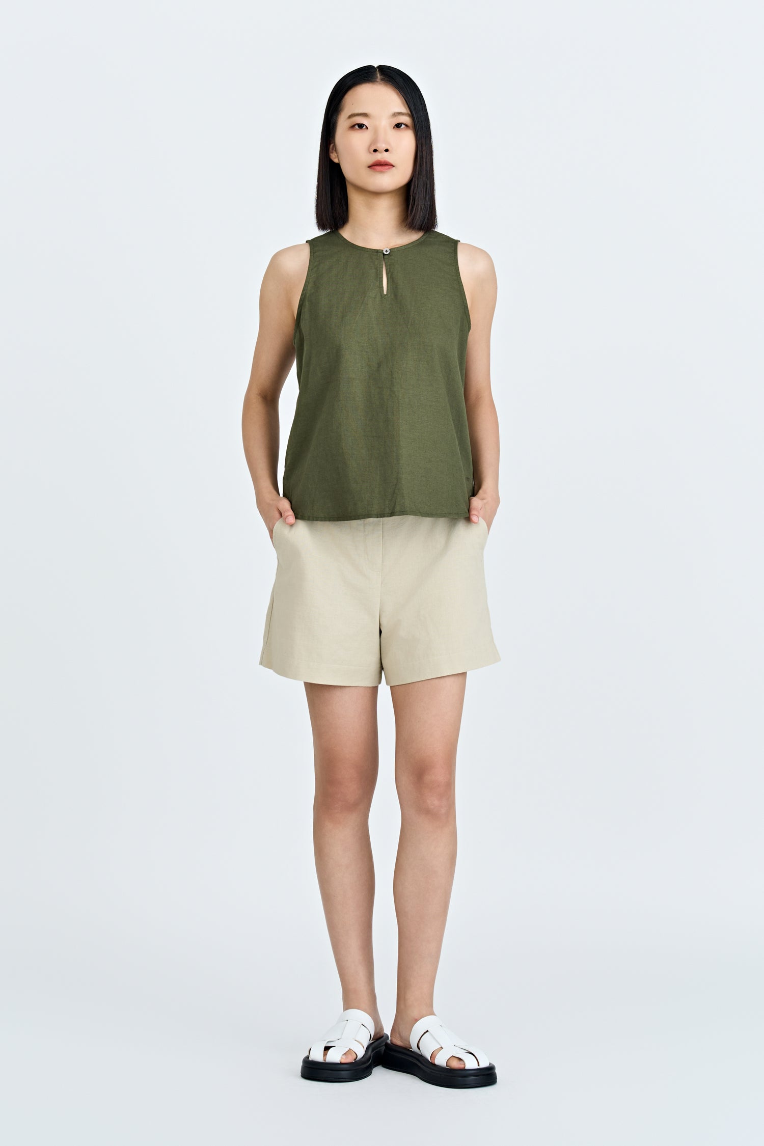 Keyhole Sleeveless Blouse - Army Green