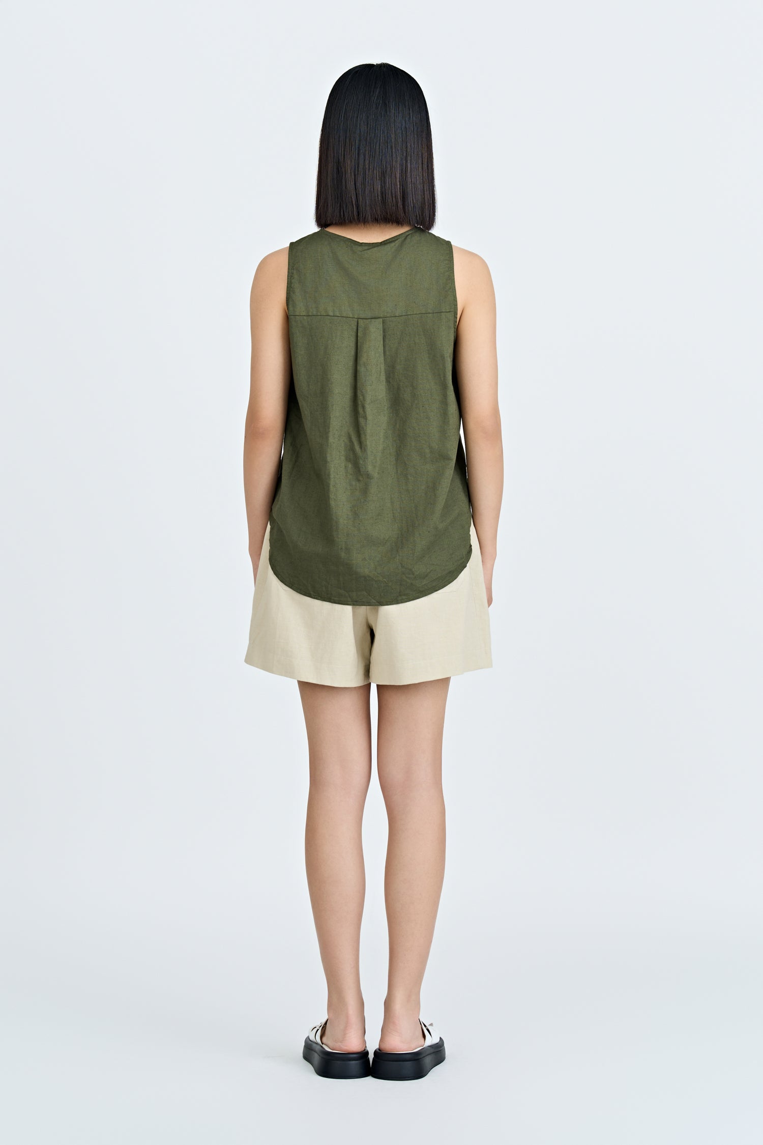 Keyhole Sleeveless Blouse - Army Green