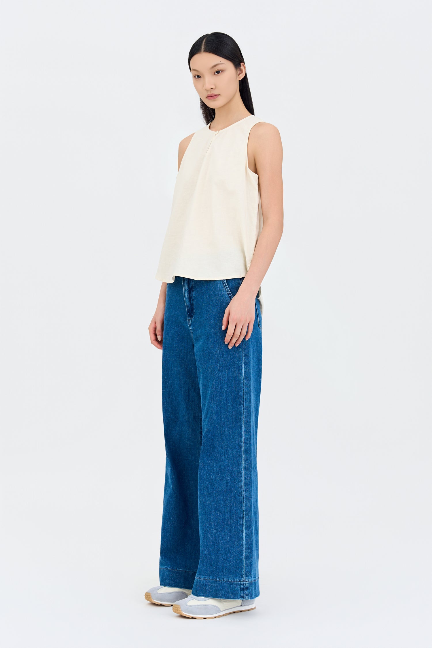 Keyhole Sleeveless Blouse - Sand
