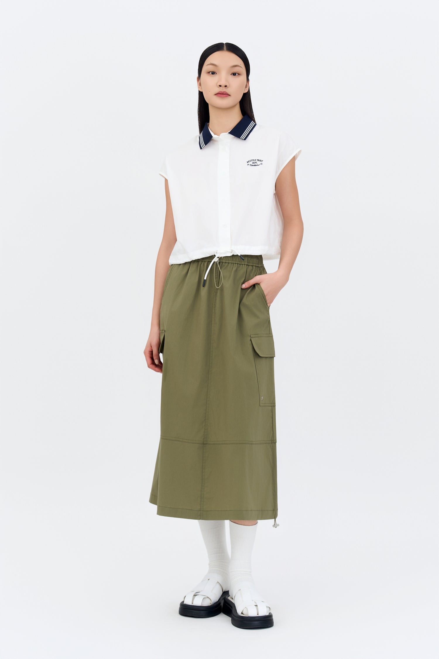 Contrast Collar Blouse - Cream