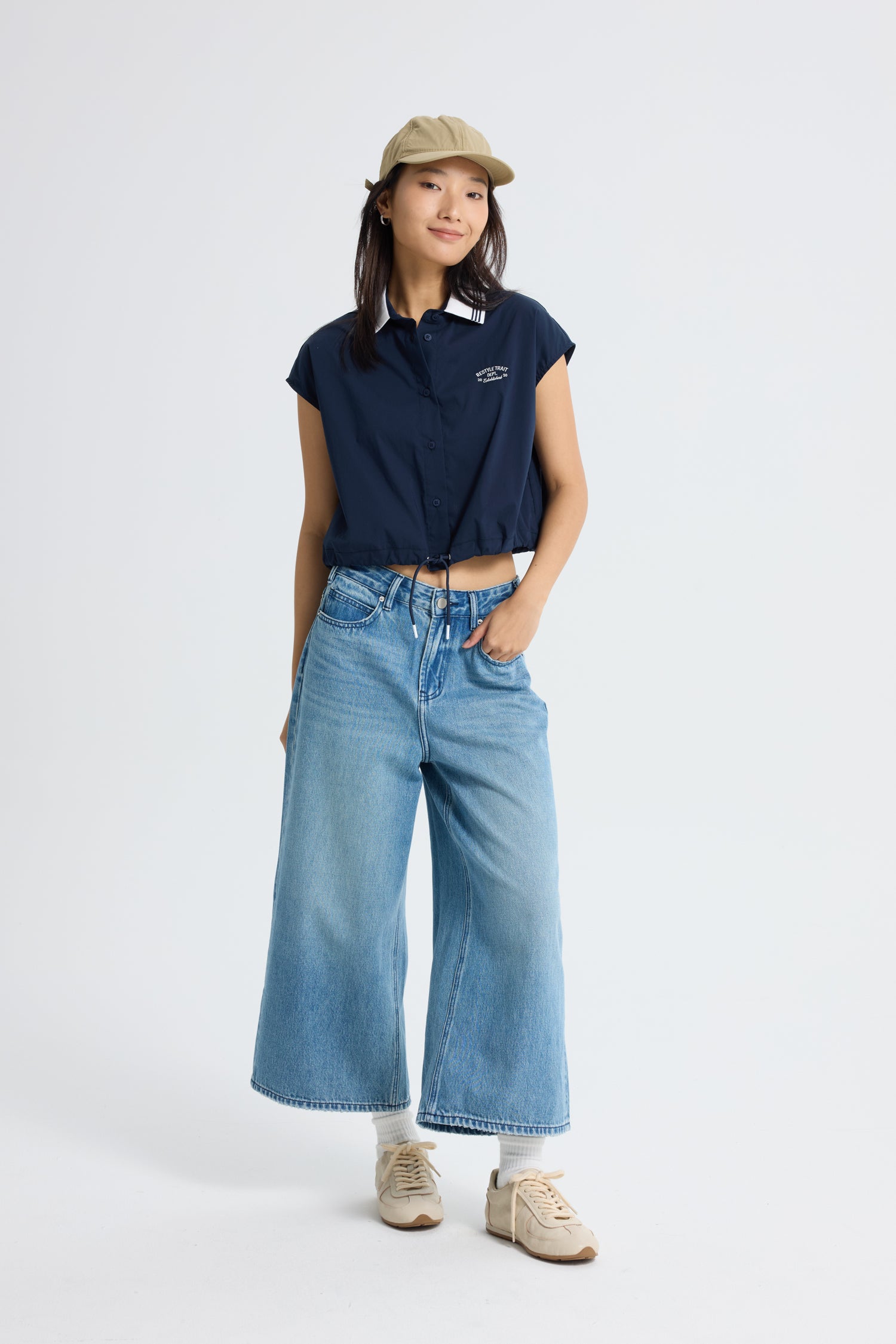 Contrast Collar Blouse - Navy