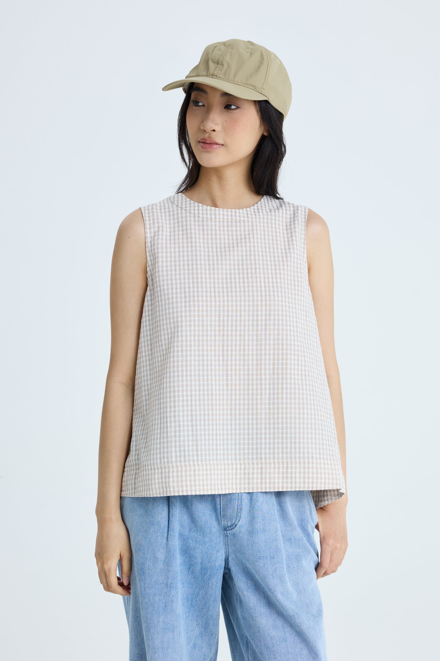 Checkered Sleeveless Blouse - Checkered Cocoa