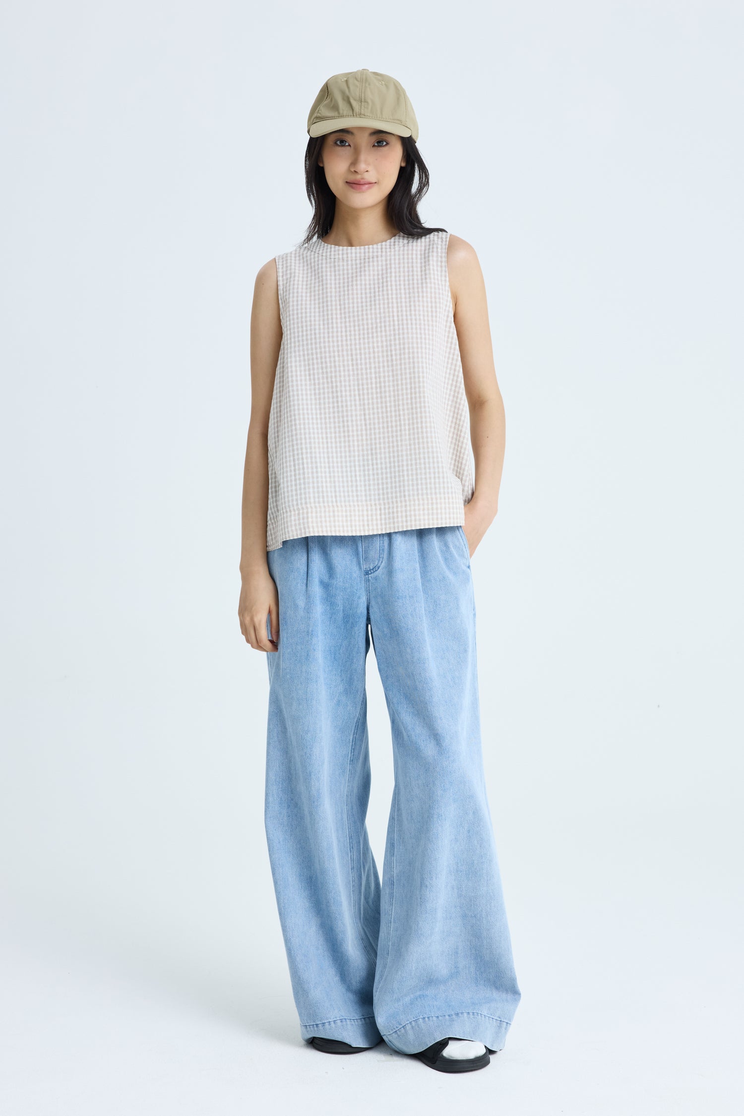 Checkered Sleeveless Blouse - Checkered Cocoa
