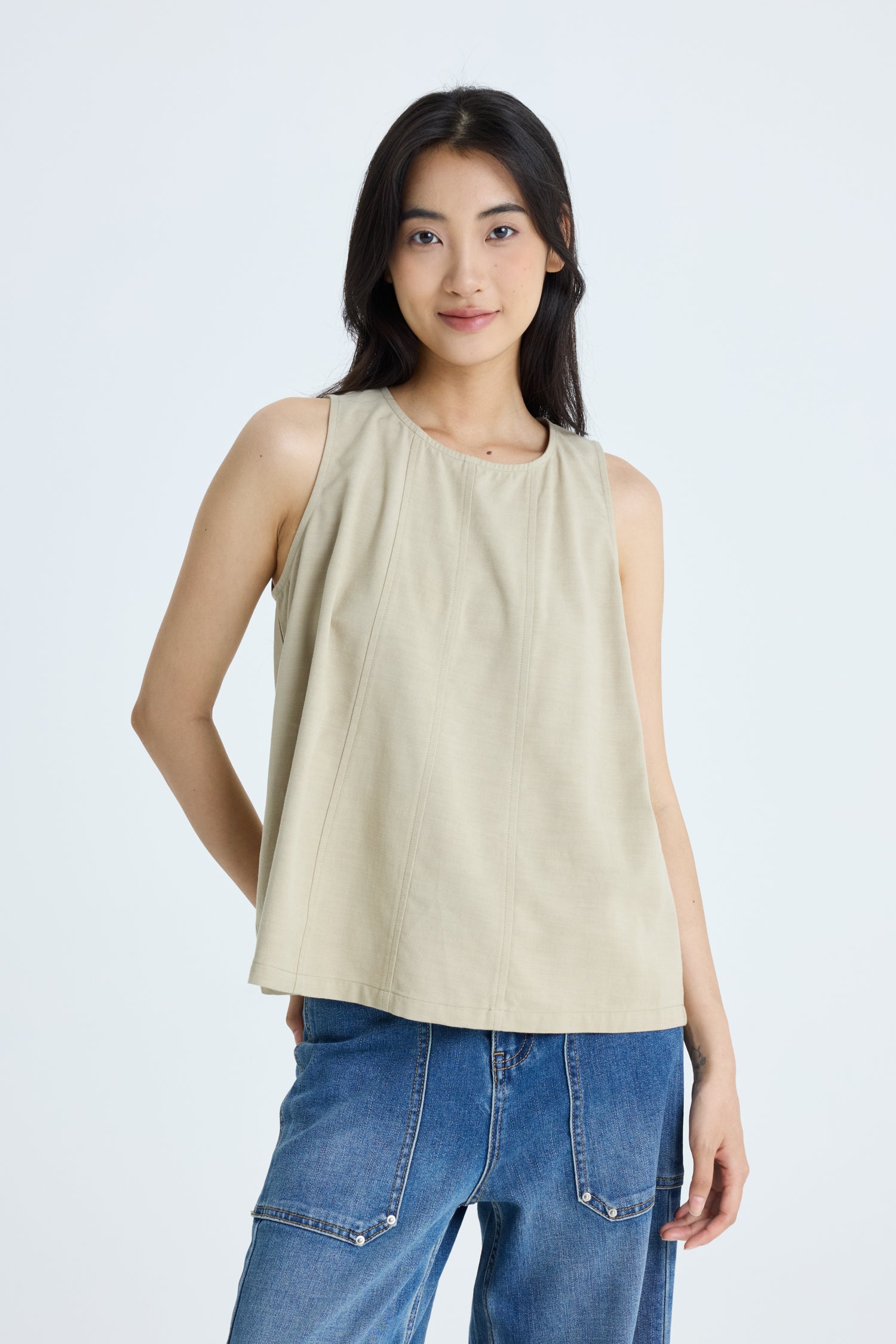 Sleeveless Panel Blouse - Khaki