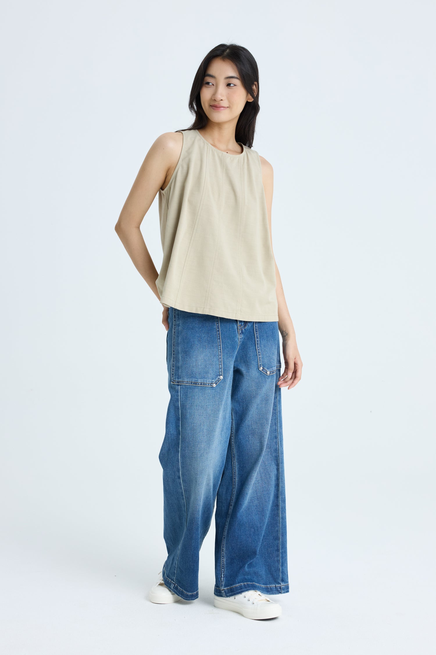 Sleeveless Panel Blouse - Khaki
