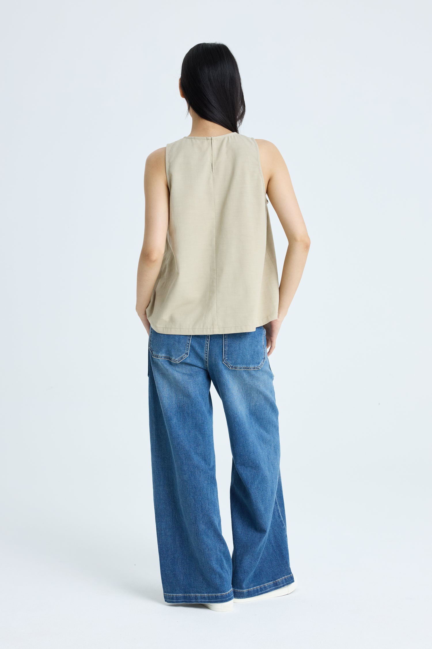 Sleeveless Panel Blouse - Khaki
