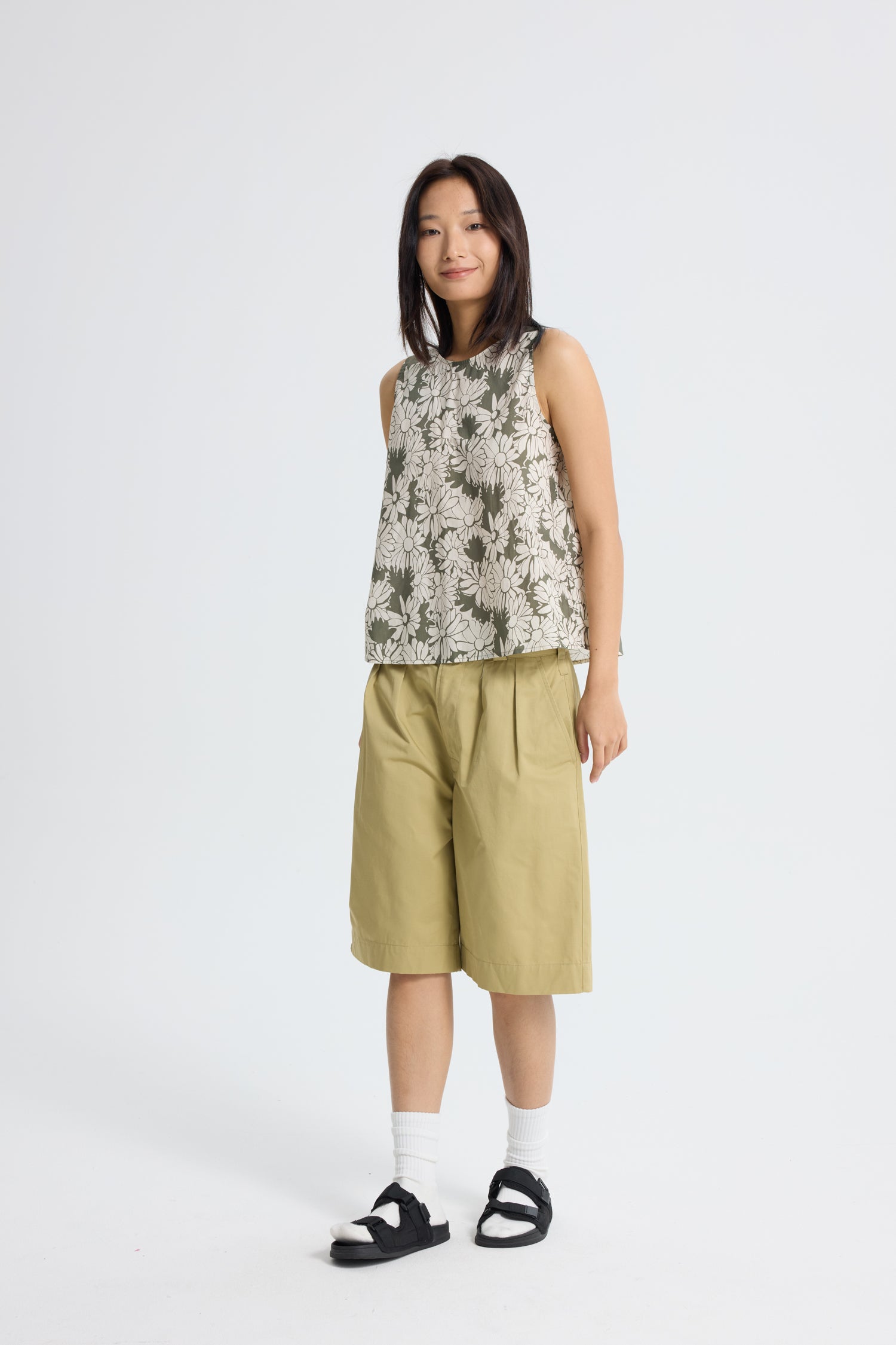 Floral Sleeveless Blouse - Olive Floral