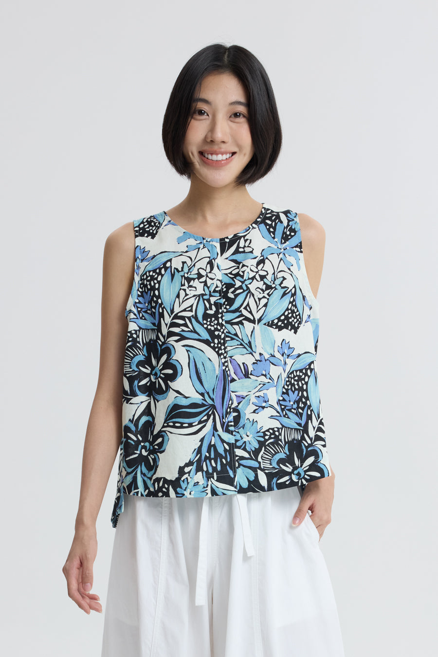 Floral Sleeveless Top - Floral Blue