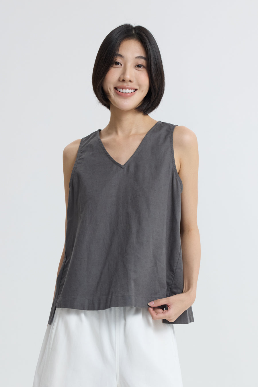 V-Neck Sleeveless Blouse - Charcoal