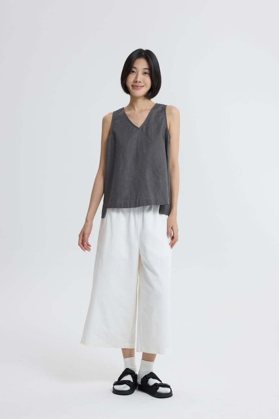 V-Neck Sleeveless Blouse - Charcoal