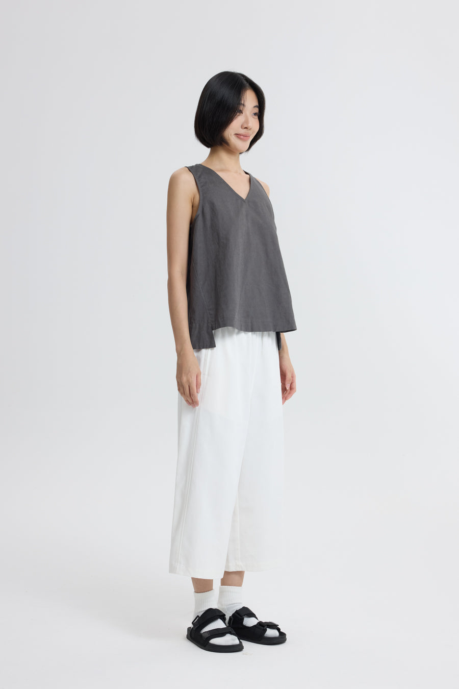 V-Neck Sleeveless Blouse - Charcoal