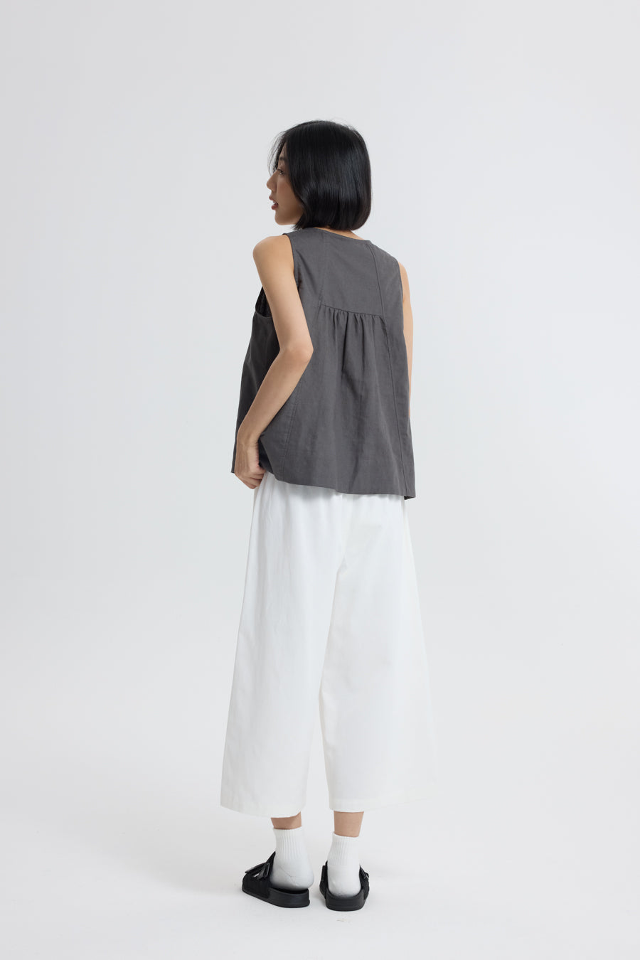 V-Neck Sleeveless Blouse - Charcoal