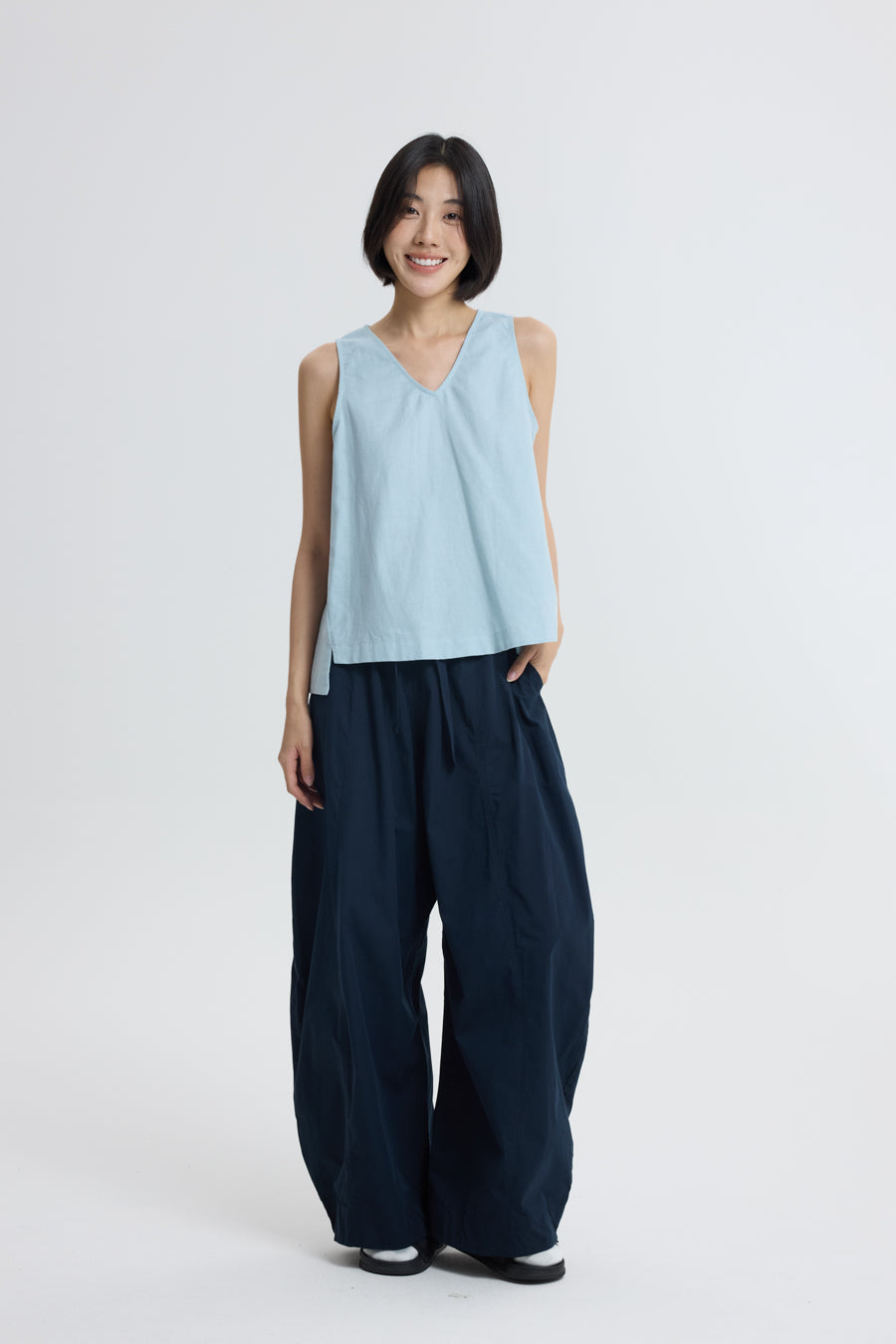 V-Neck Sleeveless Blouse - Dusty Blue