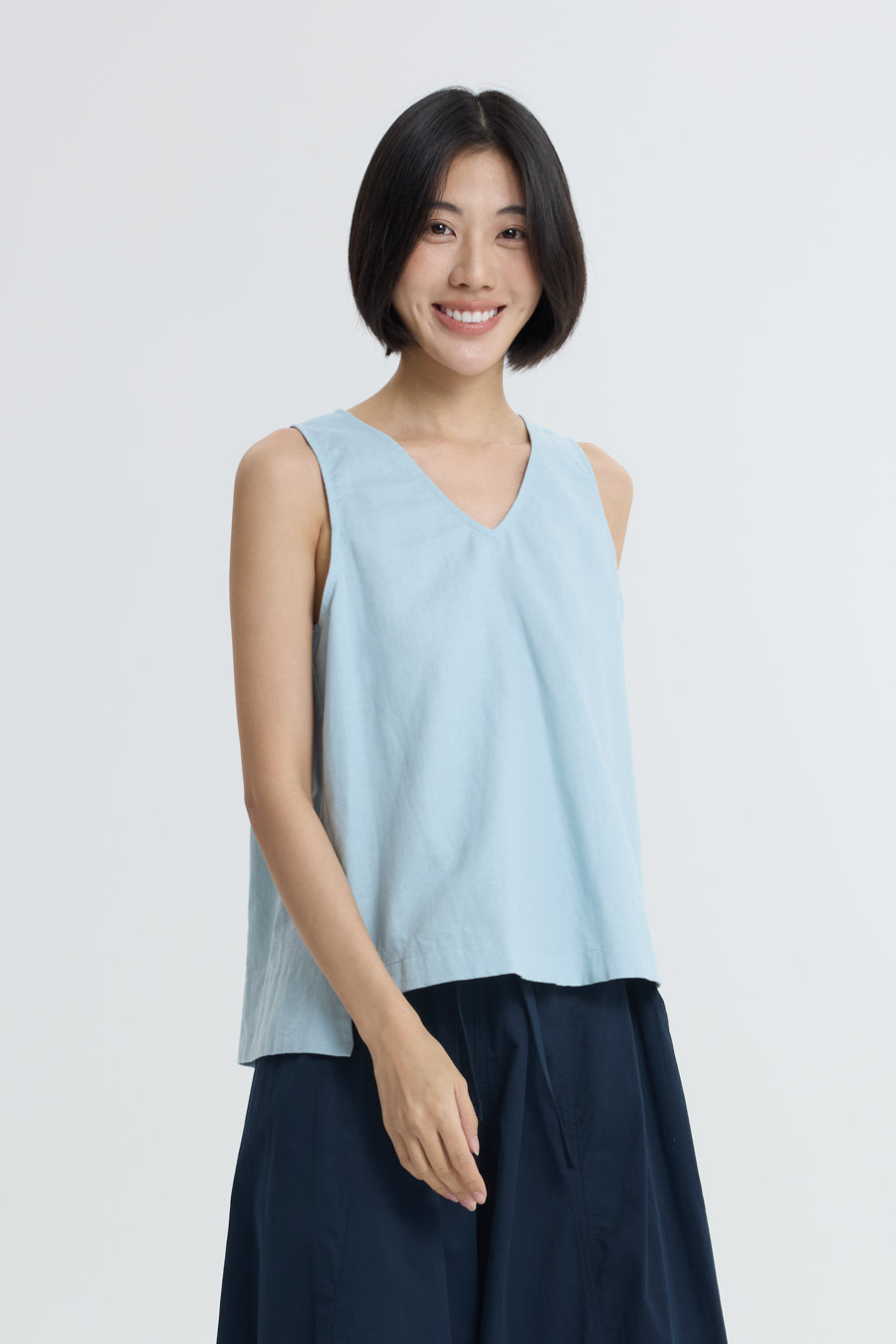 V-Neck Sleeveless Blouse - Dusty Blue