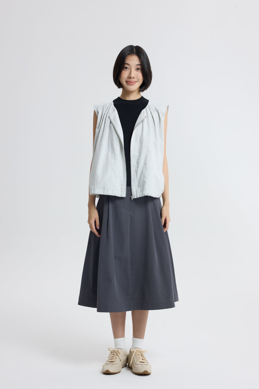 Zip Front Sleeveless Top - Light Grey