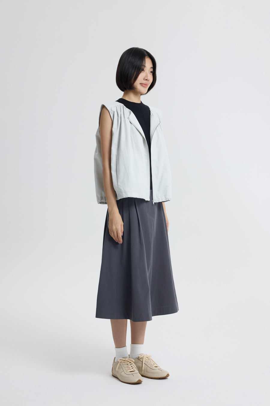 Zip Front Sleeveless Top - Light Grey
