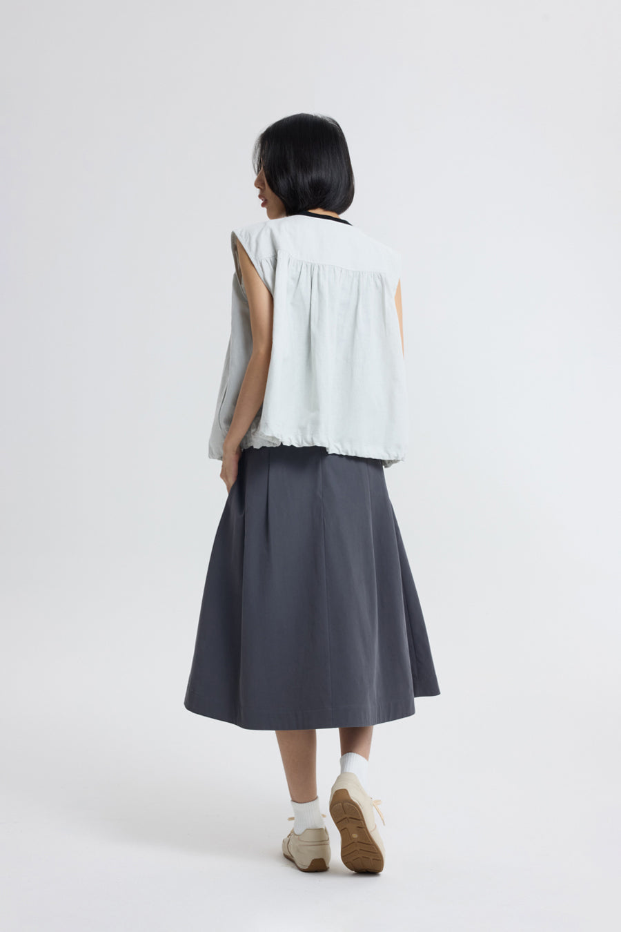 Zip Front Sleeveless Top - Light Grey