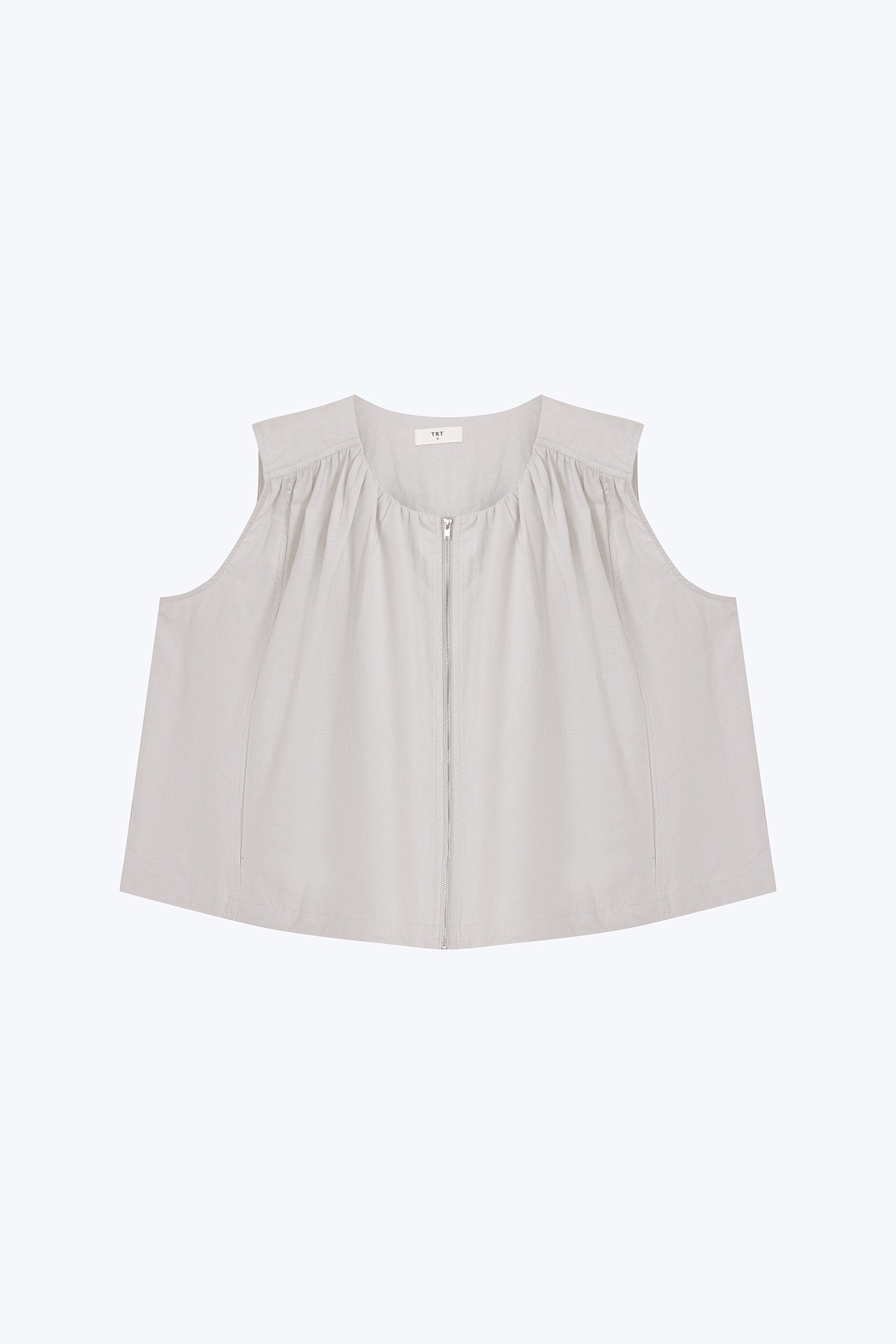 Zip Front Sleeveless Top - Light Grey
