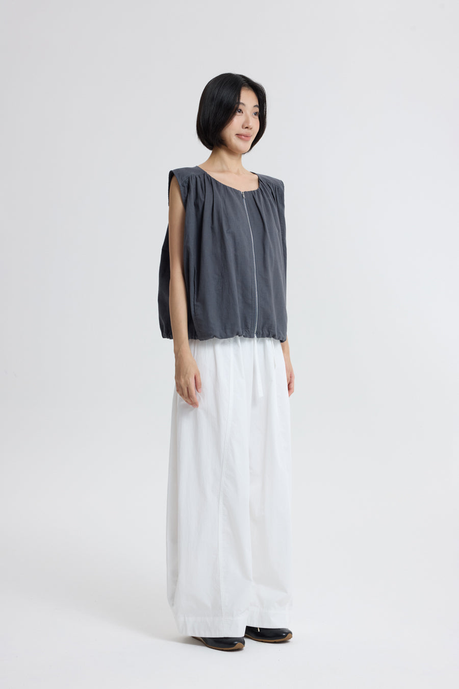 Zip Front Sleeveless Top - Charcoal