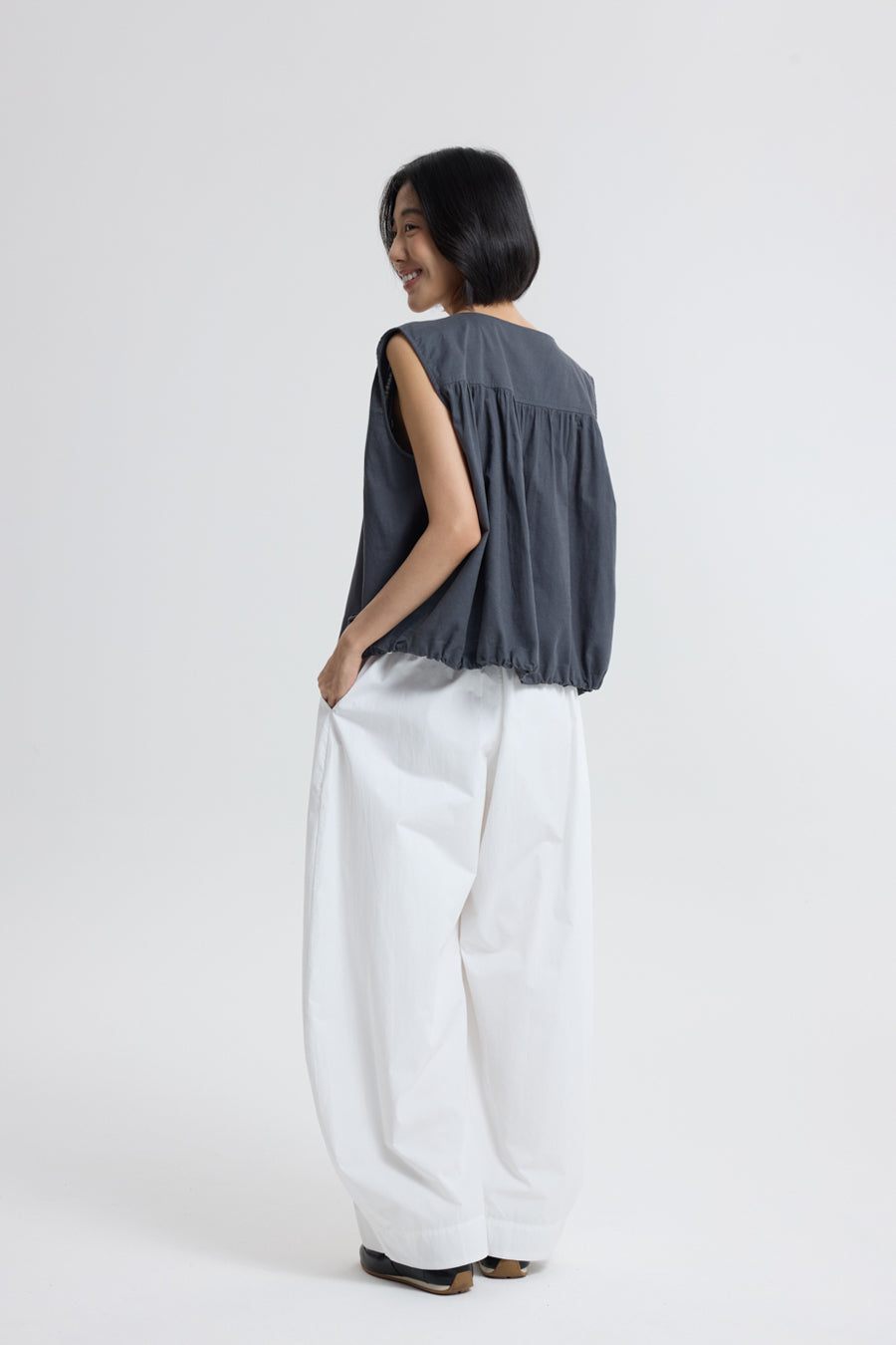 Zip Front Sleeveless Top - Charcoal