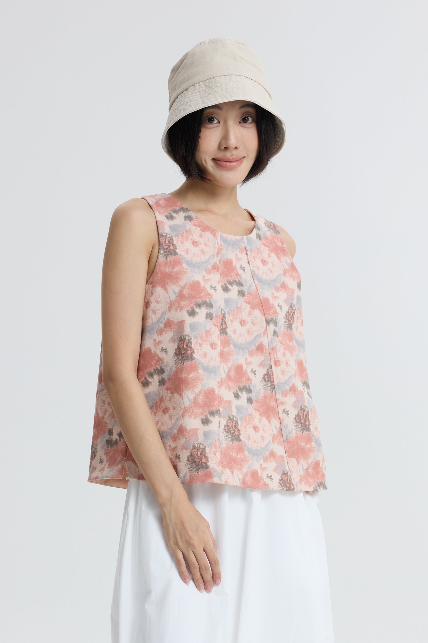 Floral Panelled Blouse - Floral Salmon
