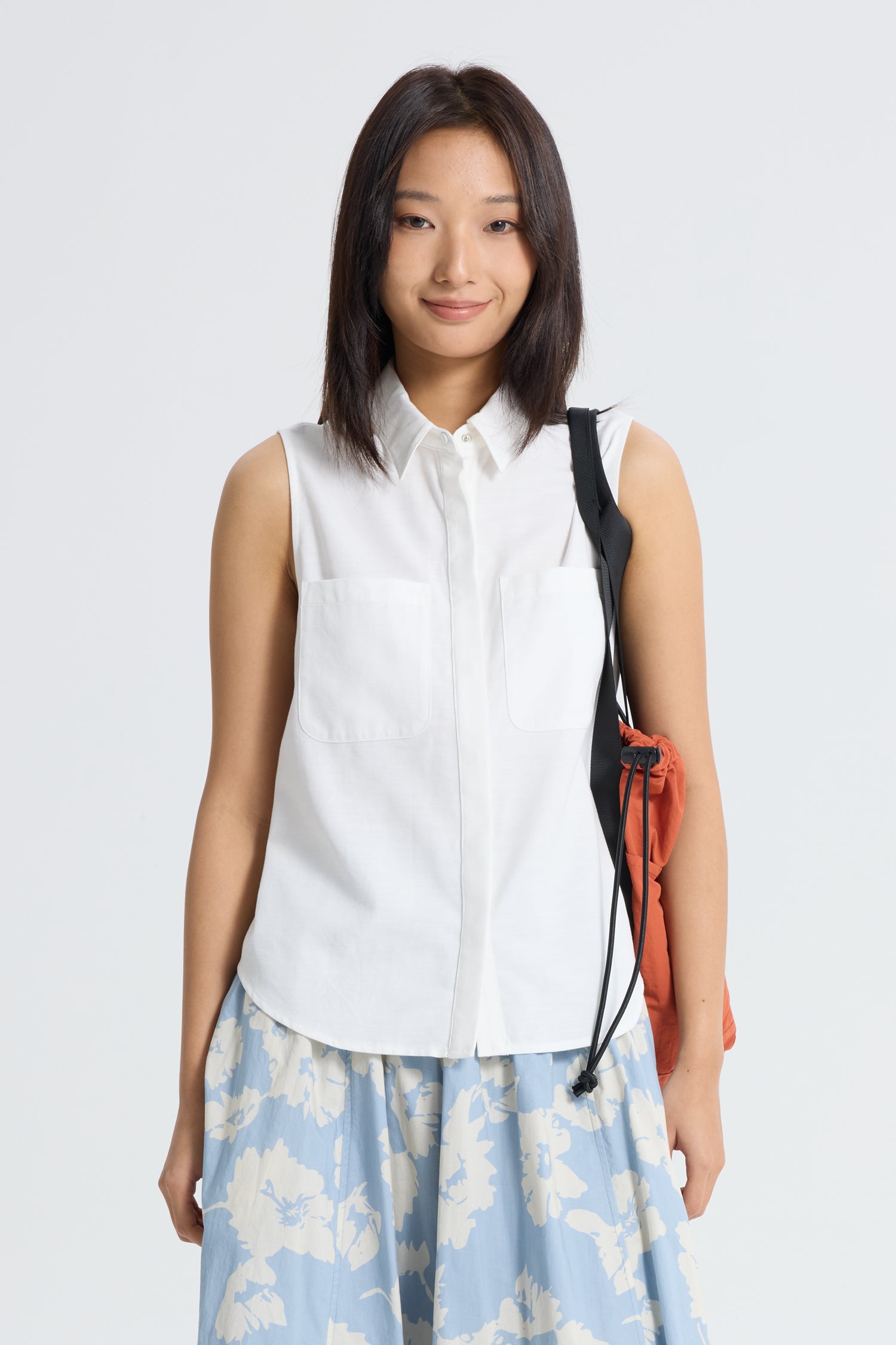 Patch Pocket Sleeveless Blouse - Cream