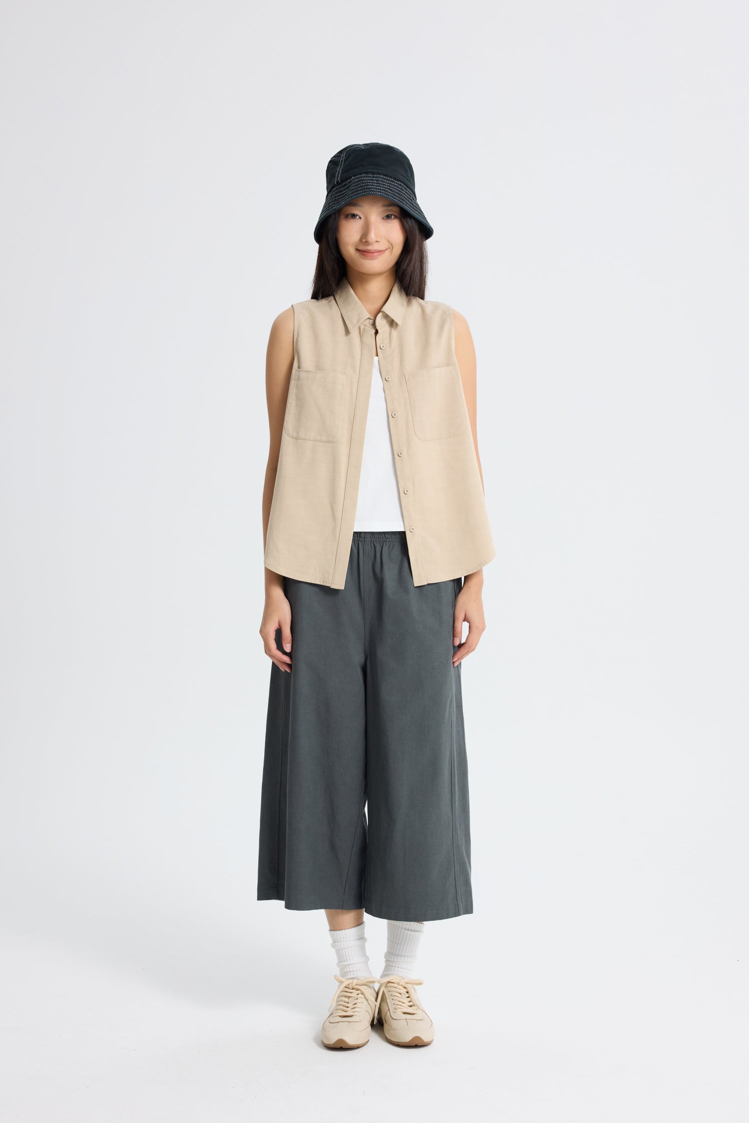Patch Pocket Sleeveless Blouse - Khaki