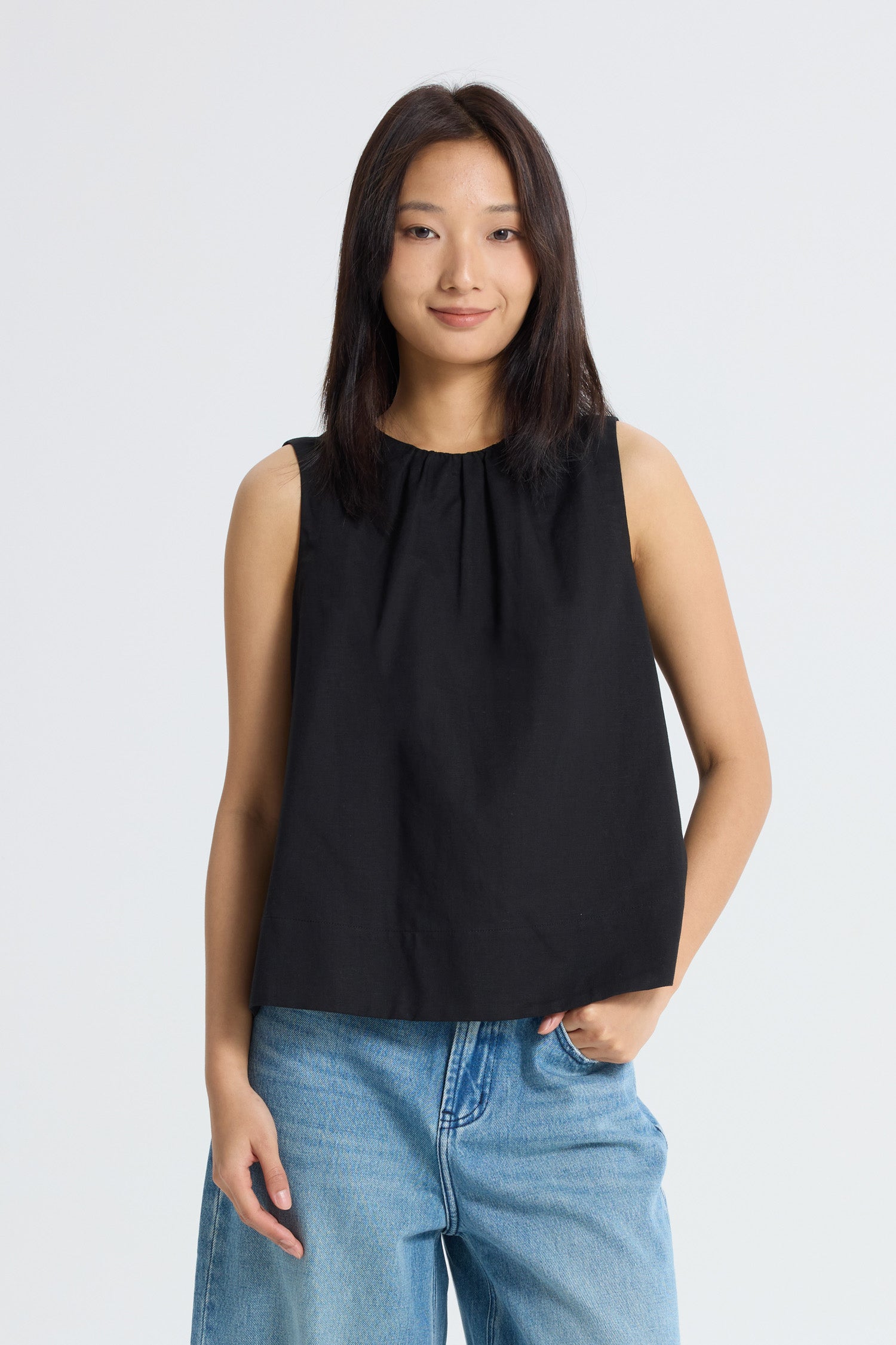 Gathered Collar Blouse - Black