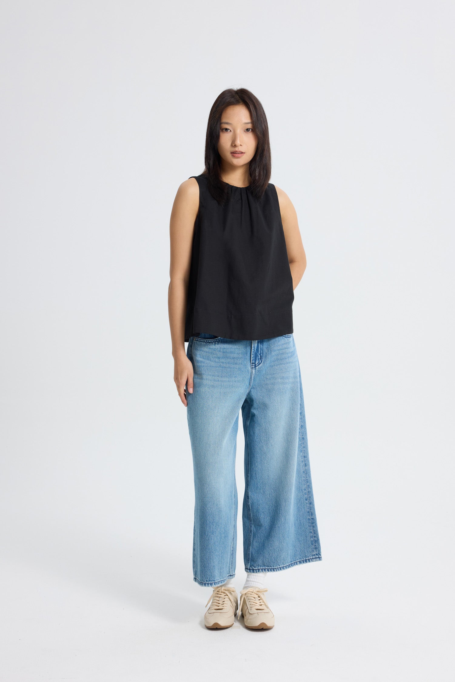 Gathered Collar Blouse - Black