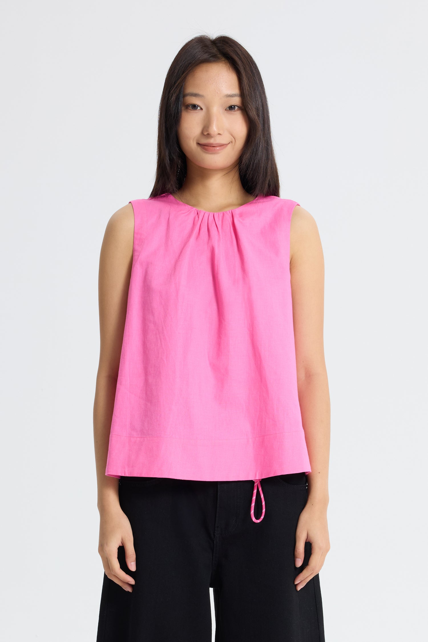 Gathered Collar Blouse - Pink
