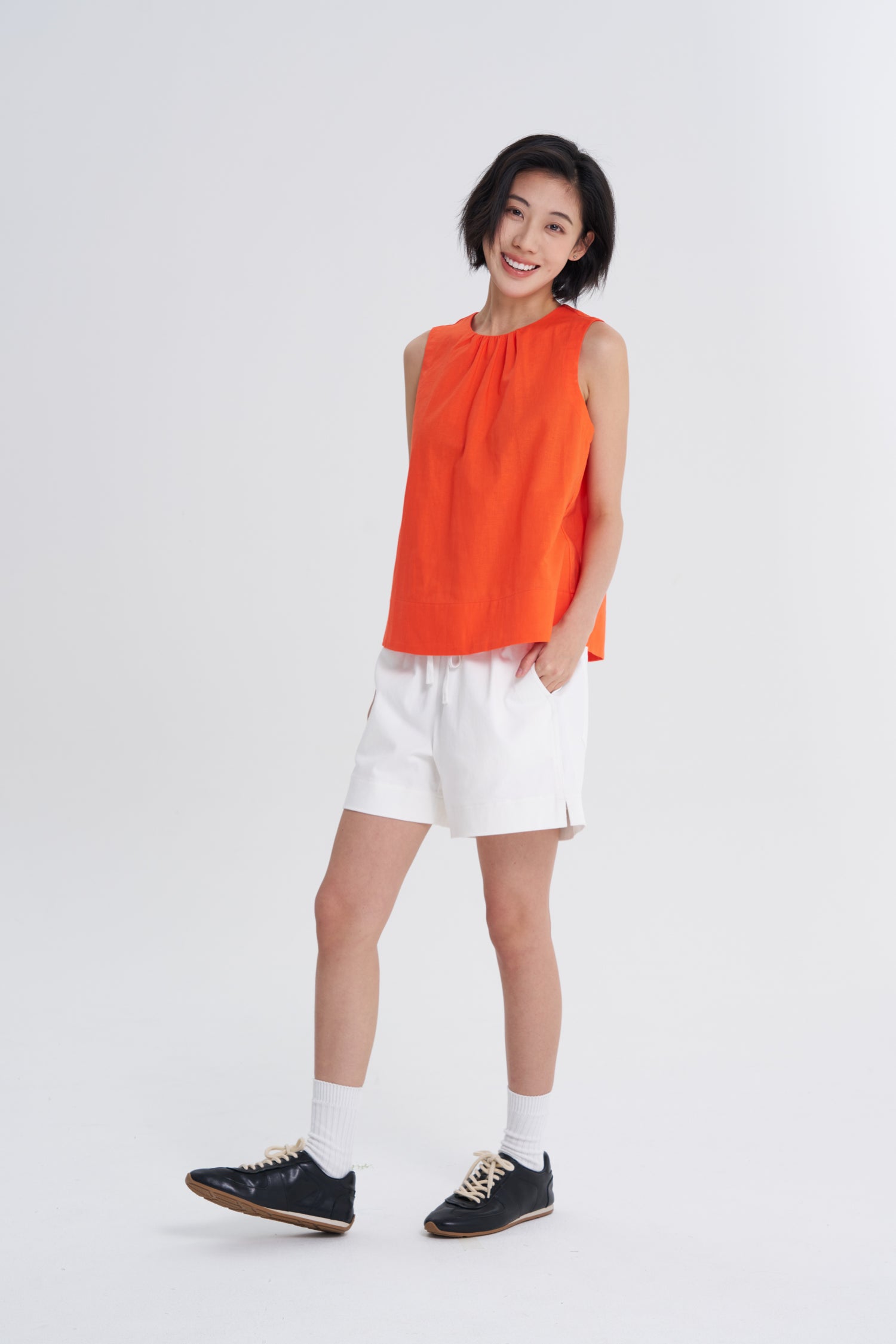 Gathered Collar Blouse - Vermillion