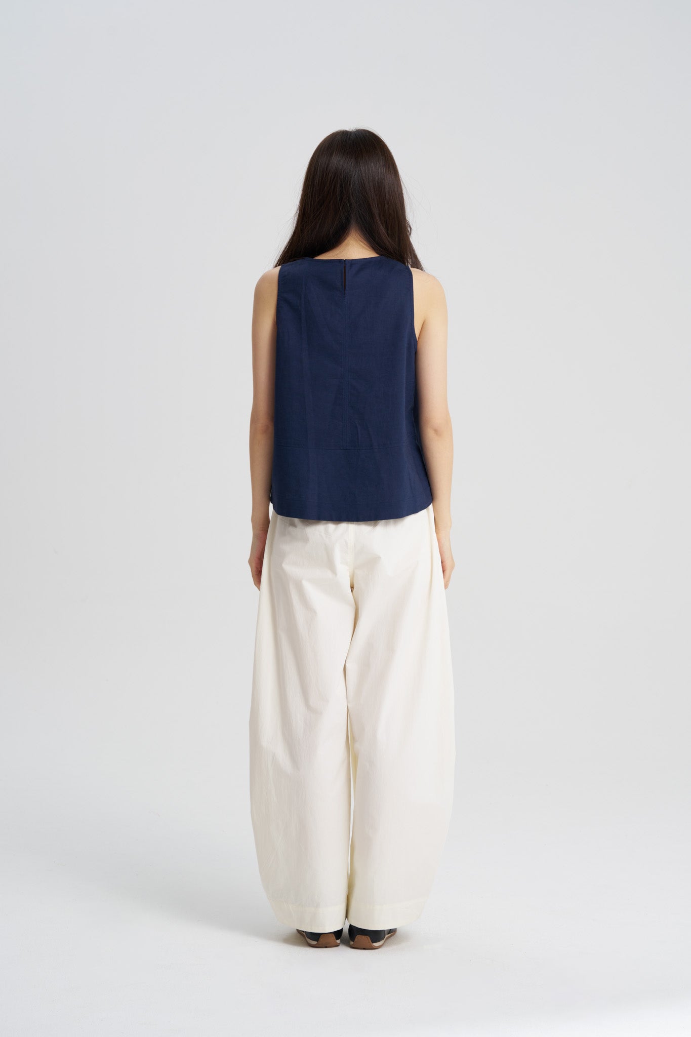 Sleeveless Panelled Blouse - Navy