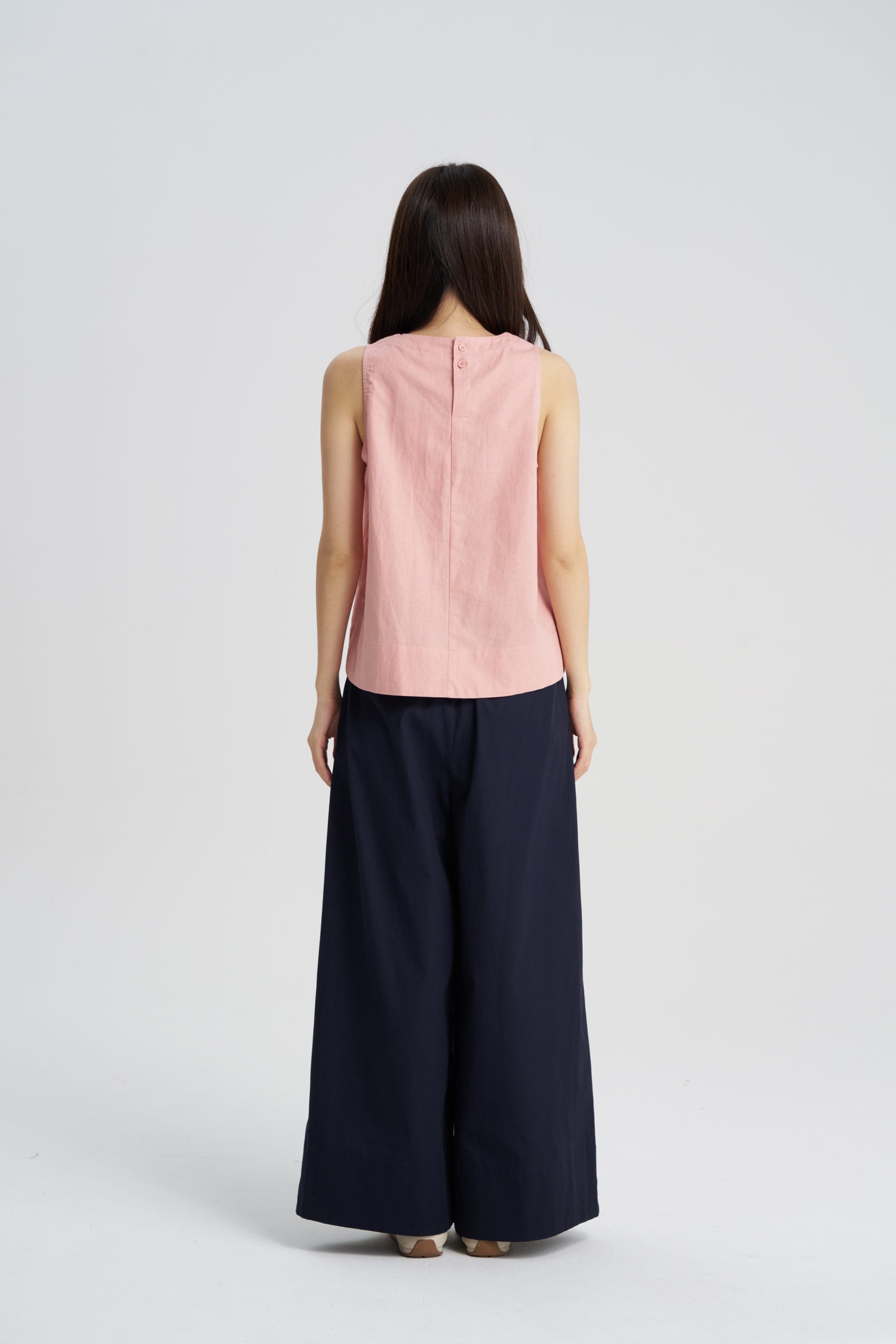 Snap Button Sleeveless Blouse - Blush