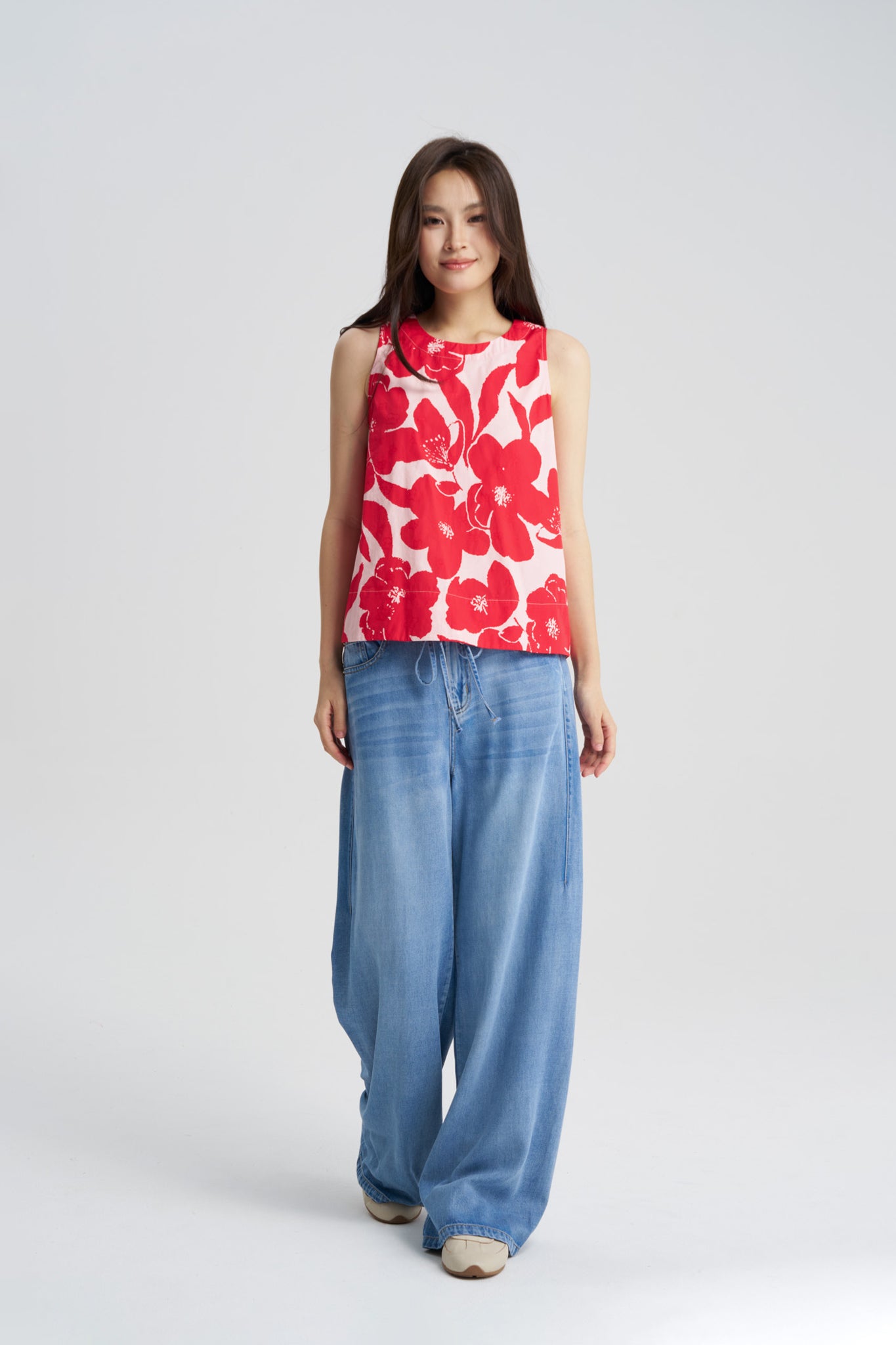 Floral Sleeveless Blouse - Floral Red