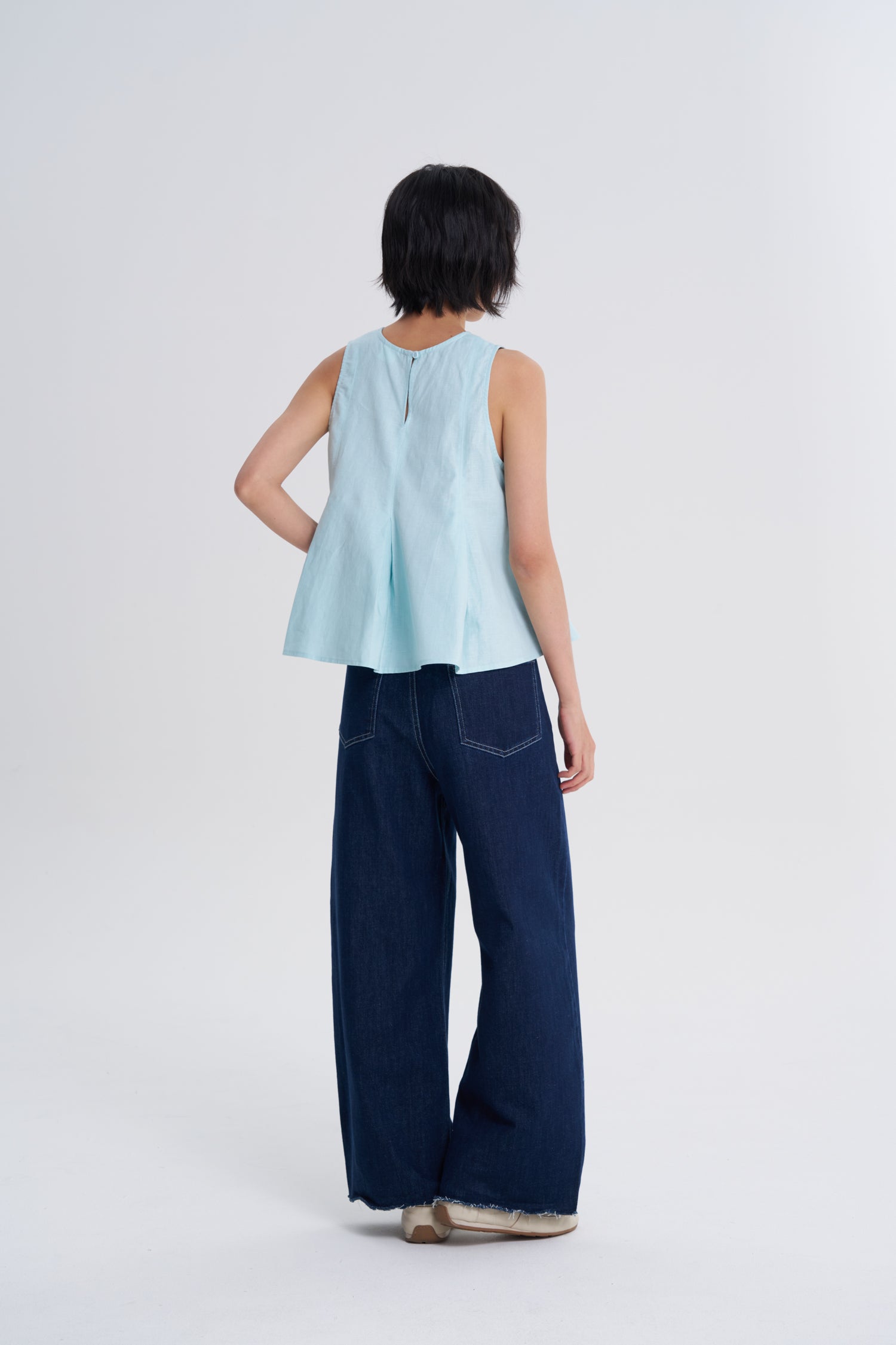 Panelled Sleeveless Blouse - Aqua