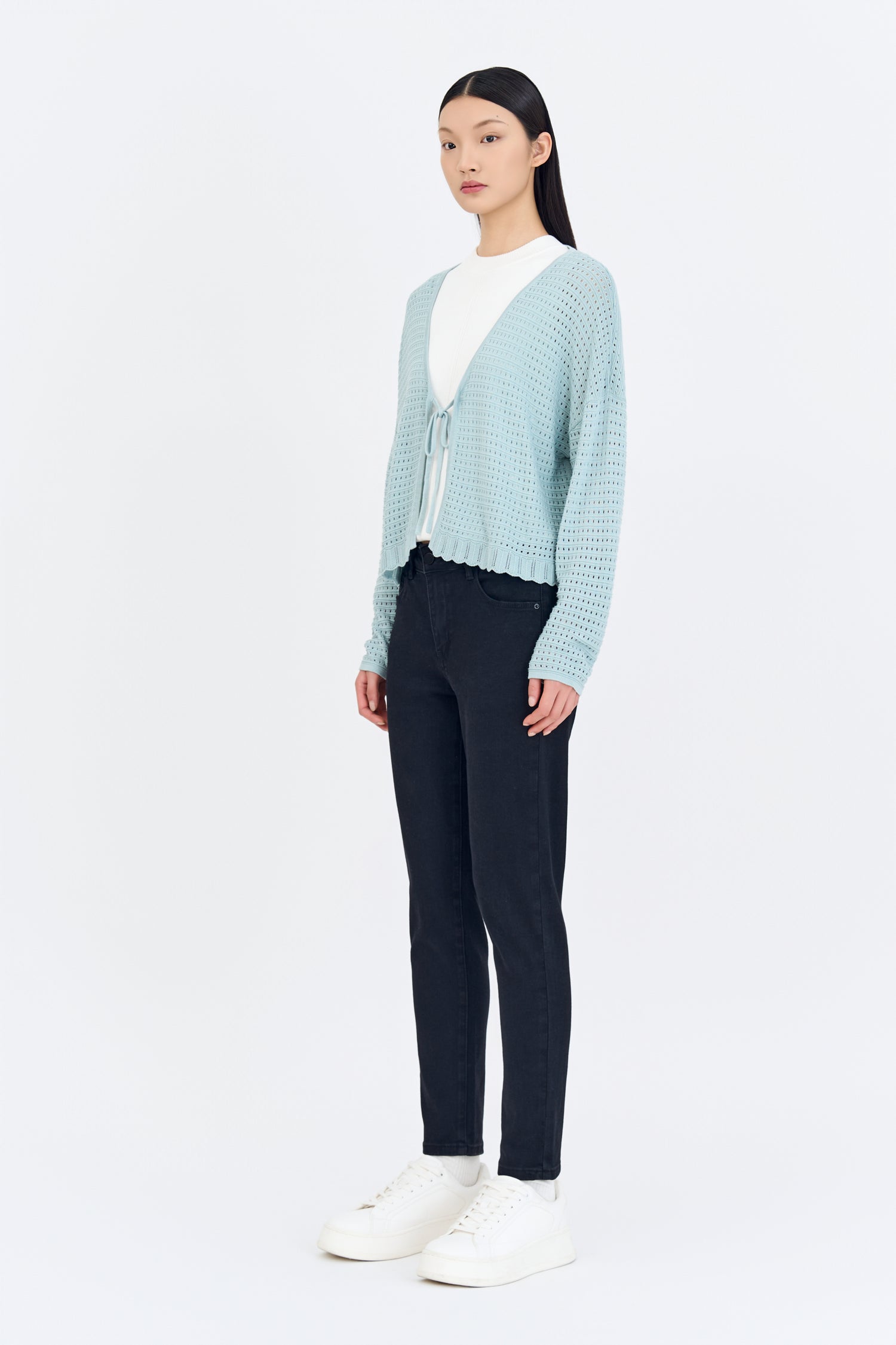 Knitted Crochet Cardigan - Dusty Blue
