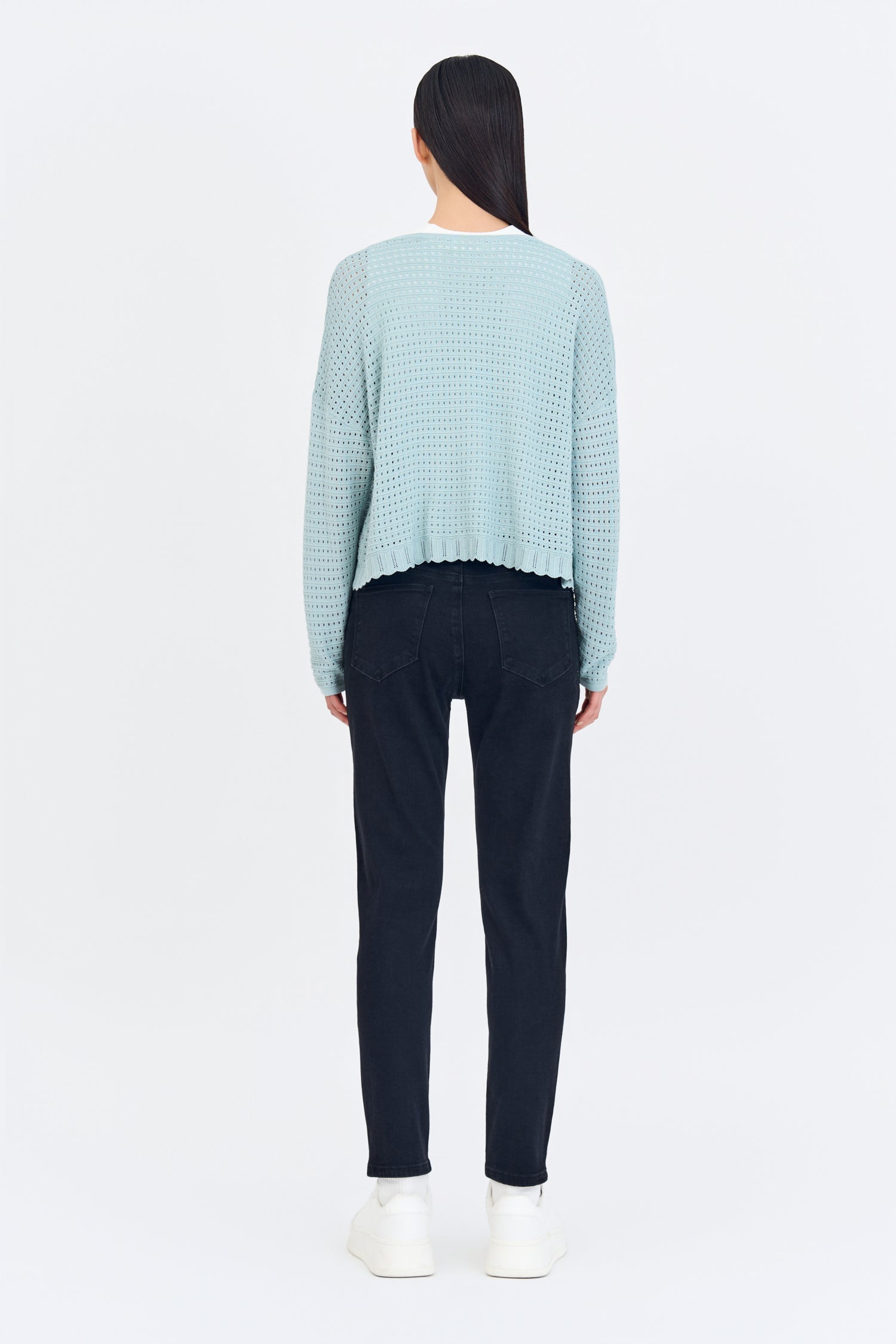 Knitted Crochet Cardigan - Dusty Blue