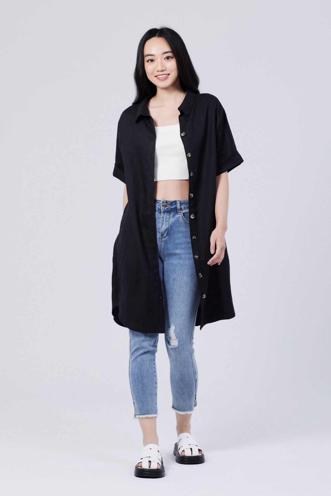 Linen Back Collar D-Rings Dress [AT]