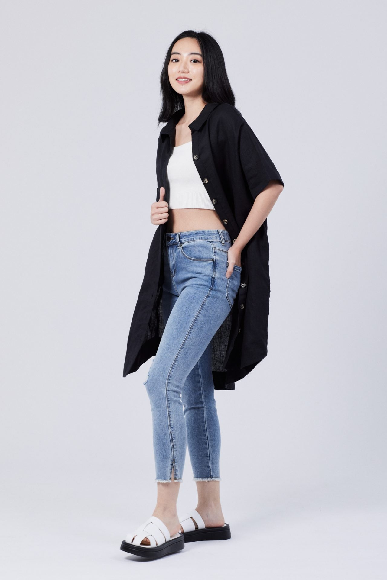 Linen Back Collar D-Rings Dress [AT]